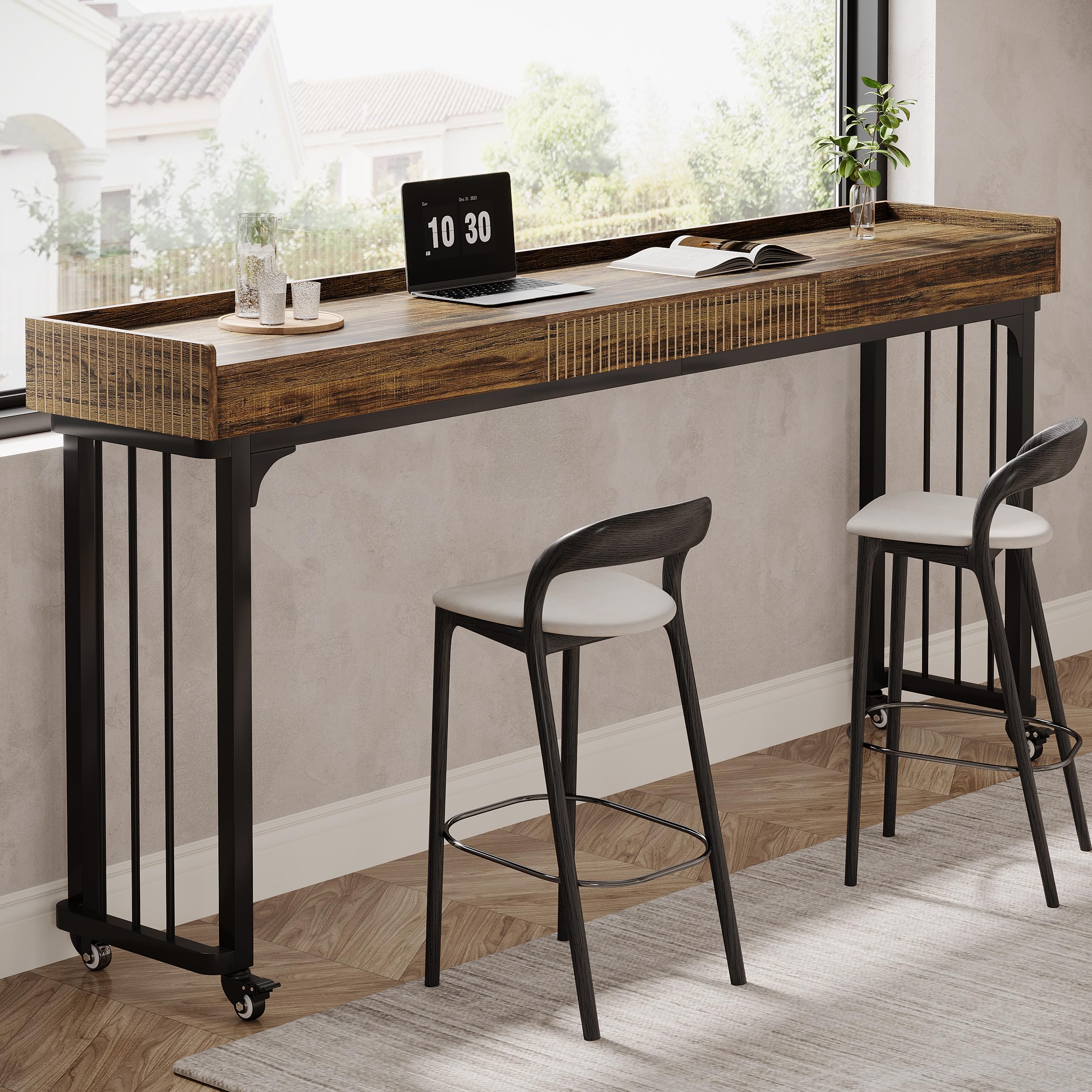 Tribesigns 78.8-Inch Large Over Bed Table with Wheels, Mobile Computer Desk Makeup Vanity Desk with Storage, Standing Laptop Cart, Overbed Makeup Table for Bedroom, Brown