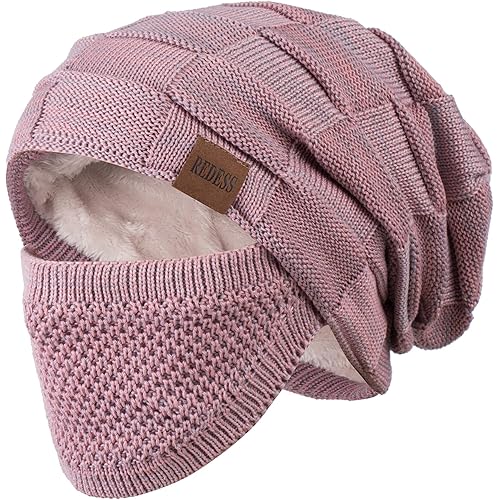 REDESS Beanie Hat for Men and Women Winter Warm Hats Knit Slouchy Thick Skull Cap with Face Cover