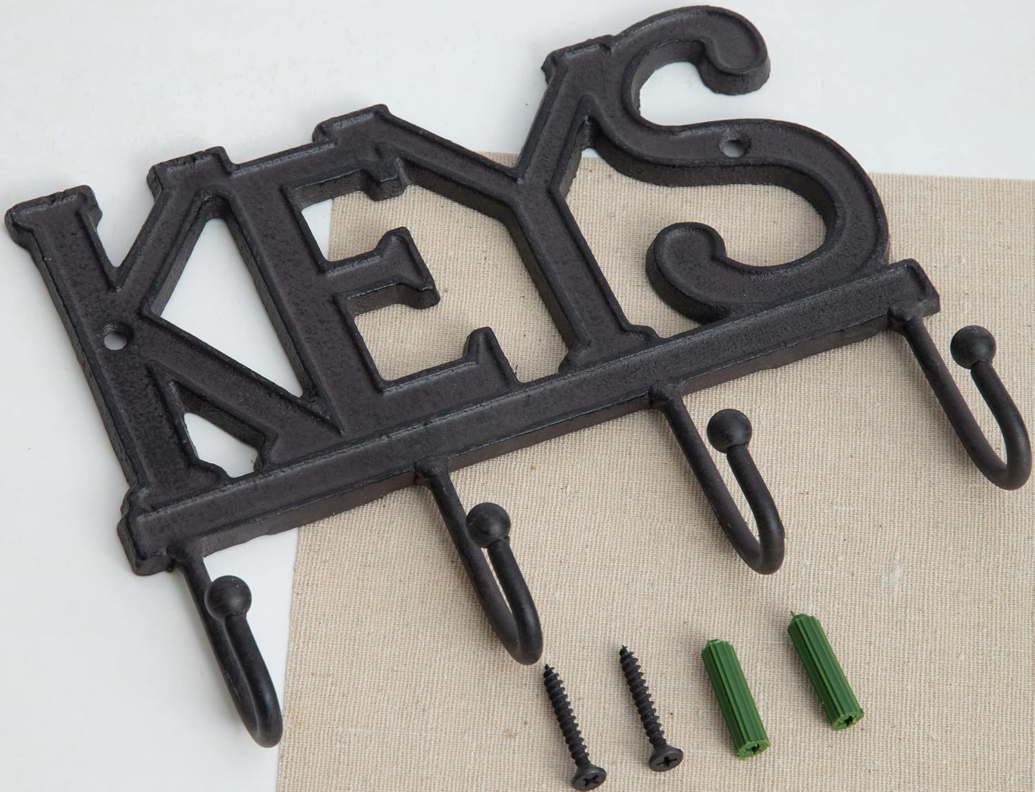 FairyCity Keys Holder for Wall Metal Vintage Keys Hook Organizer- Home Decor Key Hanger Rack Decorative with 4 Hooks,18 * 15cm Black image 3