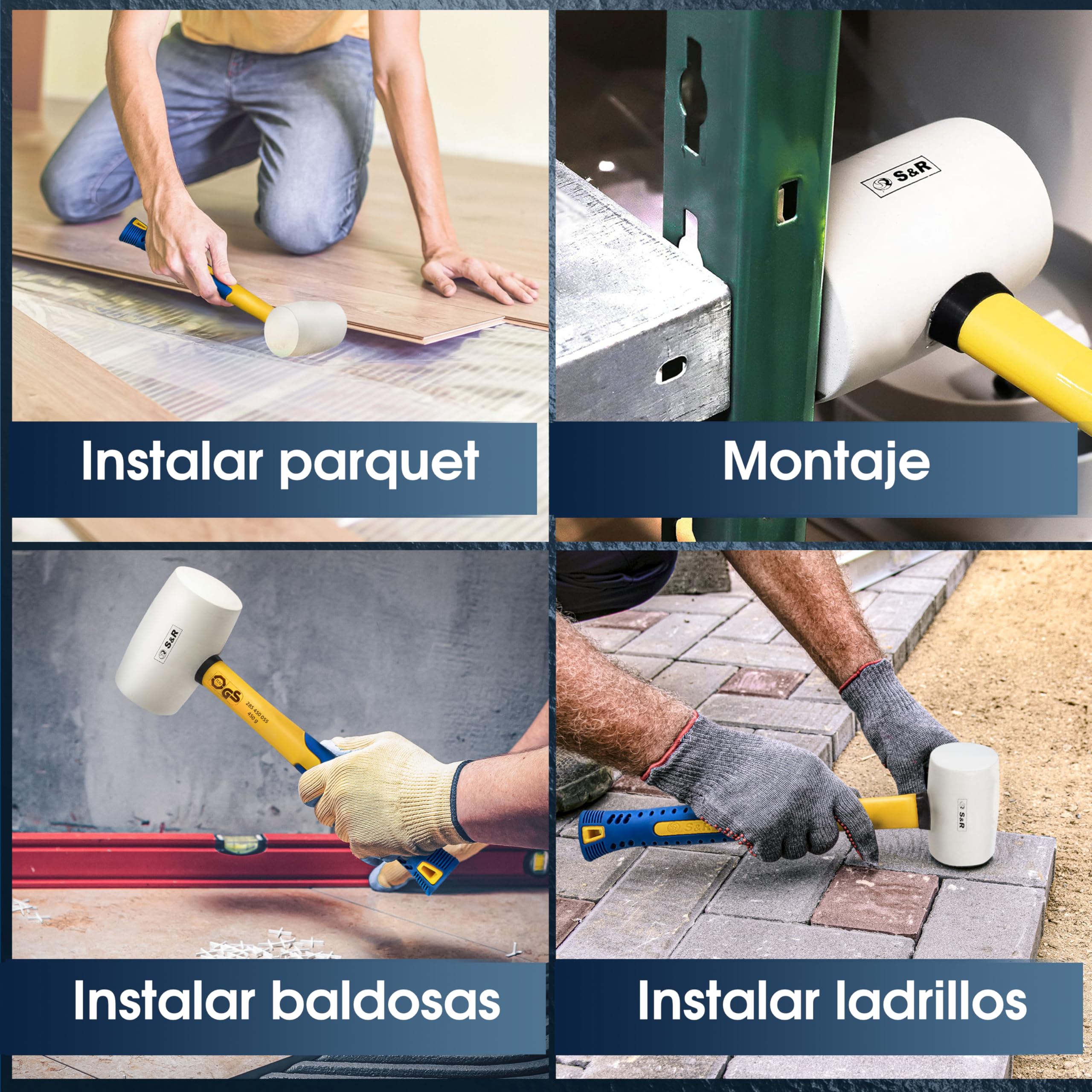 S&R Martillo Goma | Martillo de Goma | Mazo de Goma | Maza albanil Blanco 910g / 75mm | Mazo azulejos, camping, encofrador