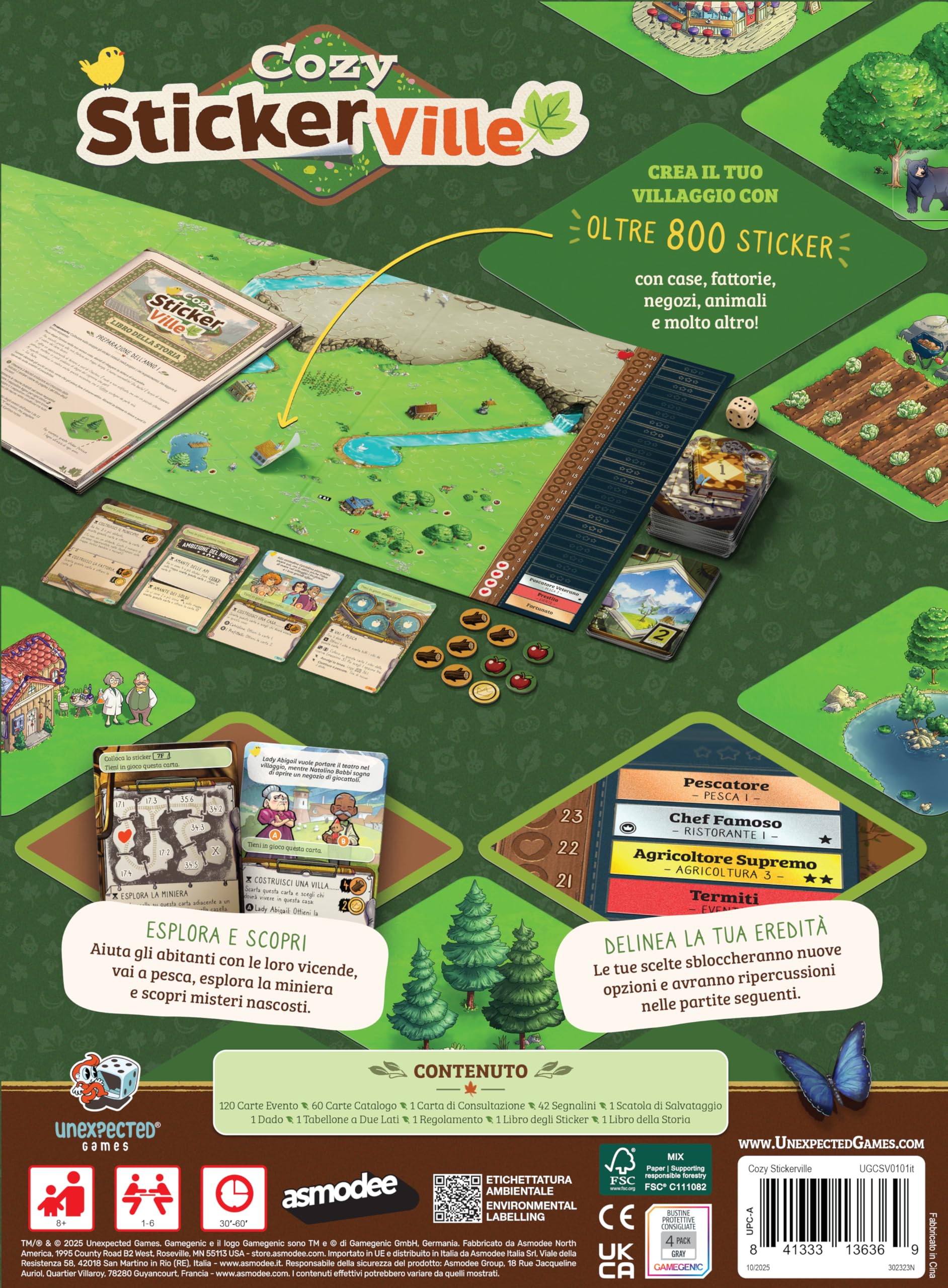 Asmodee – COZY STICKERVILLE – Gioco da Tavolo Collaborativo | Gioco da Tavola Legacy e Narrativo Ideale per Famiglie e Amici – 1-6 Giocatori – 8+ Anni – 30-60 Minuti – Edizione Italiana