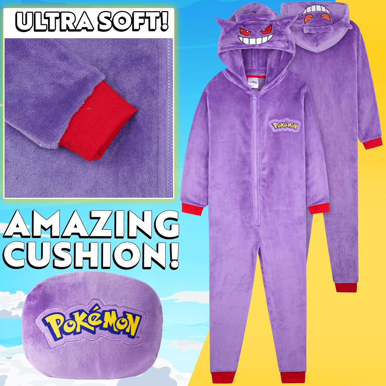 Pokemon One-Piece Pajamas for Boys Teens, Fleece Jumpsuit with Hood, Pikachu Snorlax Gengar Loungewear PJs, Gifts for Boys - Image 5
