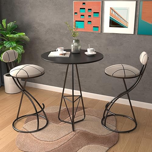 Miniatura 6 de Juego de 2 taburetes de bar redondos tapizados con respaldo para isla de cocina, comedor, mesa y sillas de asiento, negro, 1-2 juegos