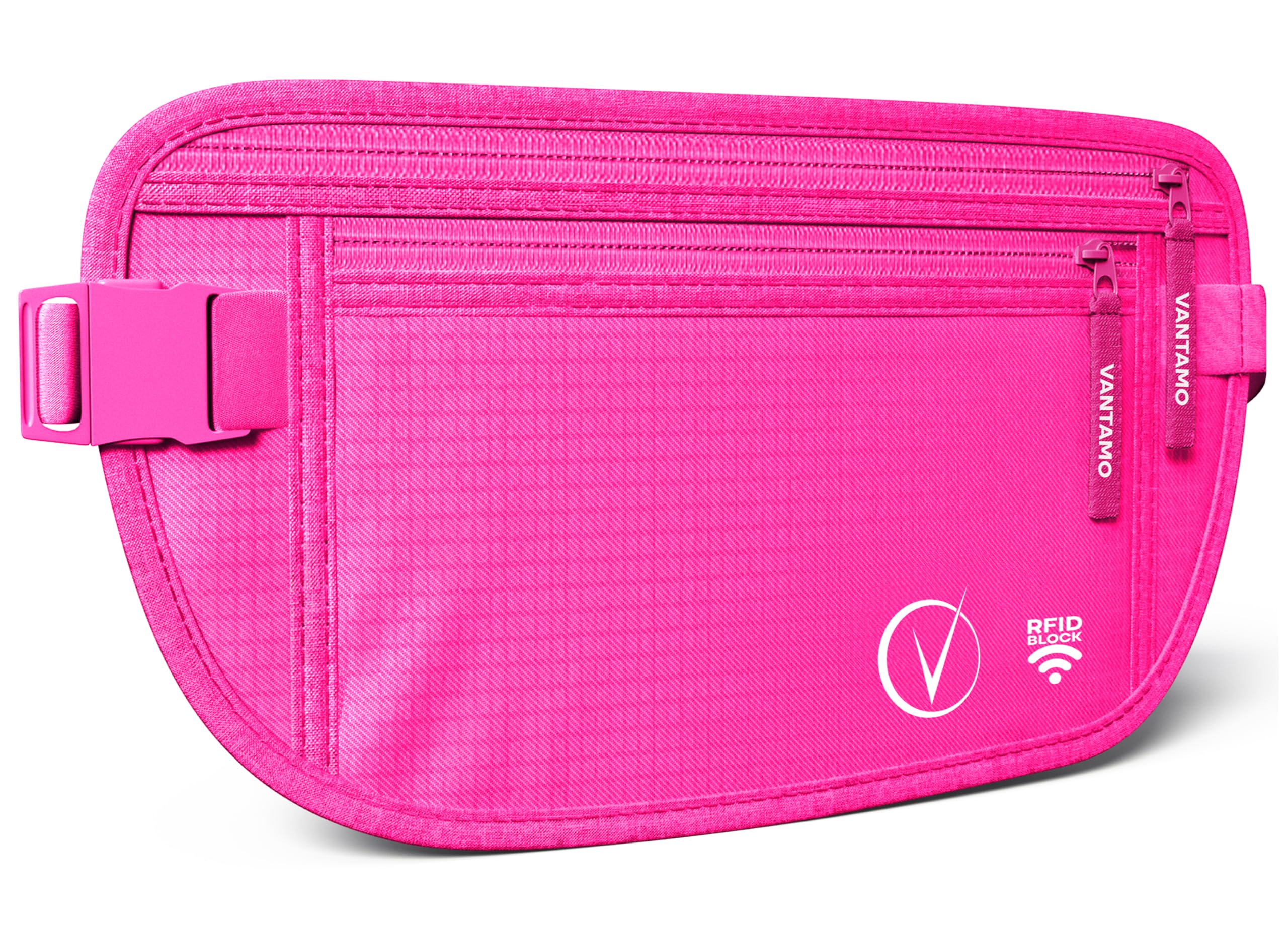 Vantamo Bauchtasche Damen Ultraflach mit RFID-Schutz, Geldgürtel für Reisen mit 2 Fächer und Verstellbarem Gurt, Hüfttasche Herren für Laufen und Wandern Passt für Reisepass, Bargeld und Telefon