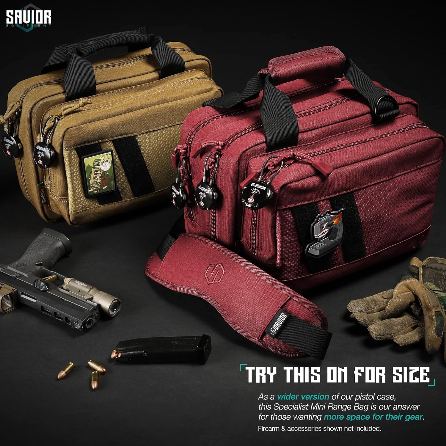 Savior Equipment Specialist Series Mini Range Bag Tactical Dual Pistol Handgun Revolver Hunting Bag Gun Carrying Case, X-Large Compartments w/Lockable Zippers, Deluxe Padded Shoulder Strap Included