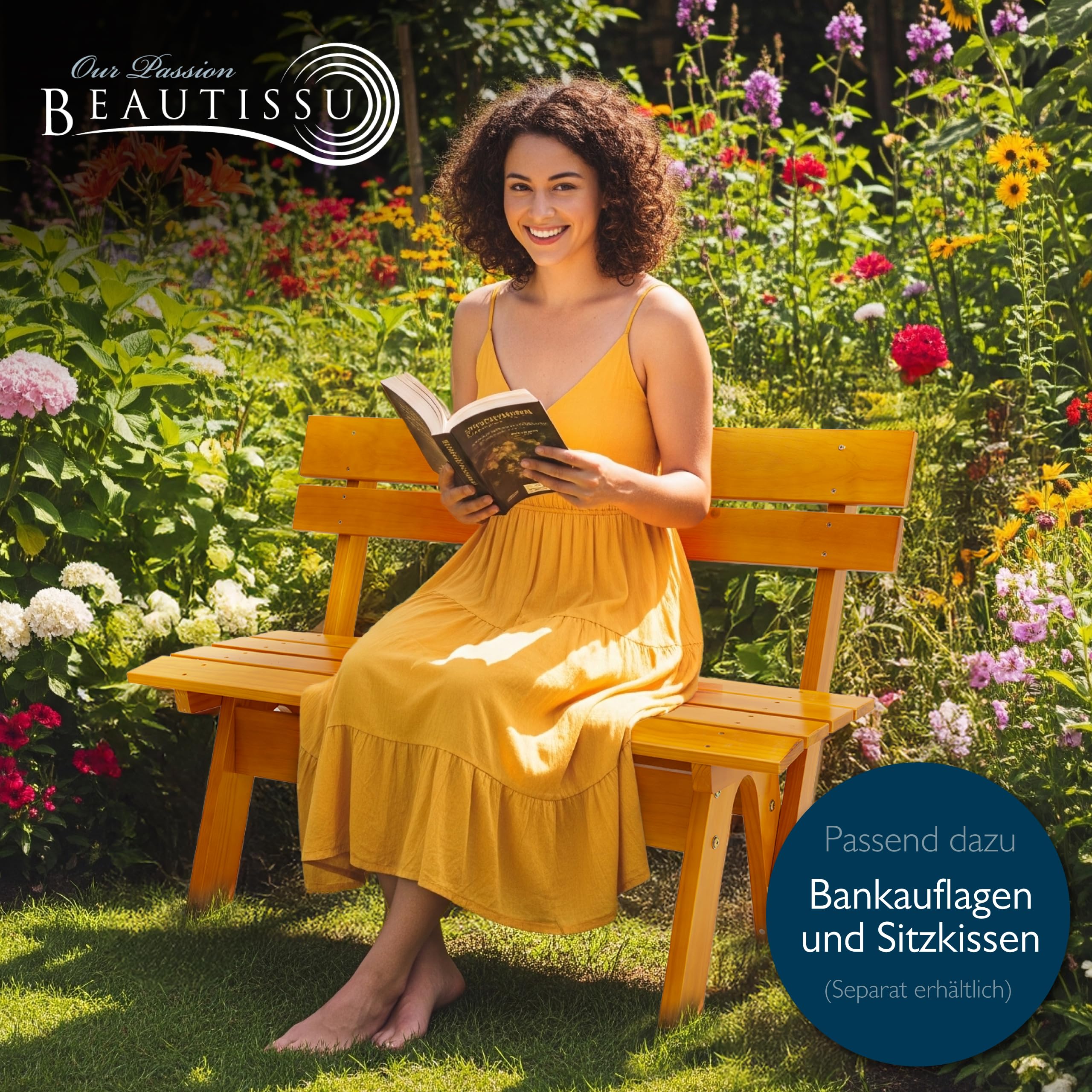 Beautissu Gartenbank wetterfest Holz 2 Sitzer aus lackiertem Massivholz | 120cm breit robuste strapazierfähige Holzbank Outdoor Bank für Balkon Terrasse Wintergarten Innenhof Parkbank Garten GR