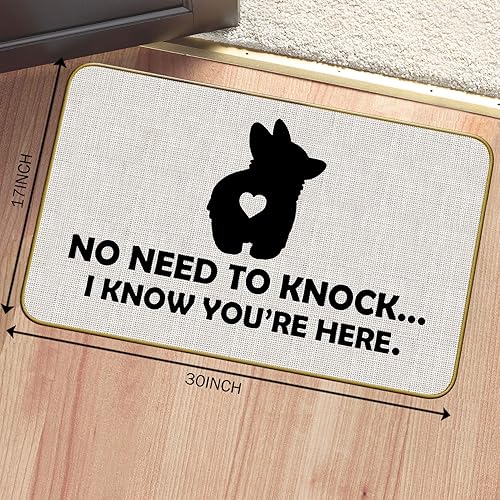Miniatura 3 de Mingnei Divertido tapete Corgi con texto en inglés «No Need to Knock I Know You're Here», tapete para puerta de entrada del hogar, para amantes de