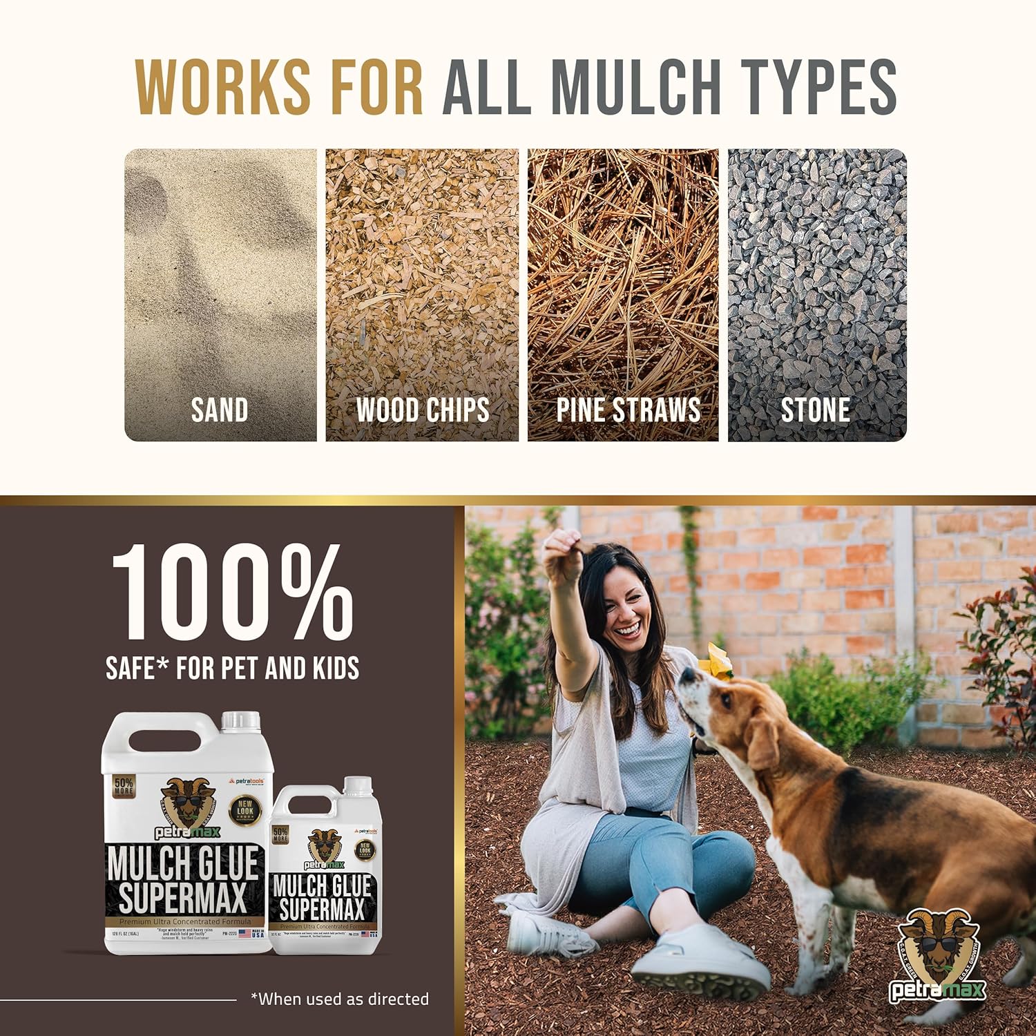 PetraMax Mulch Glue for Landscaping - Max Concentrate Weed Barrier, Non-Toxic Pea Gravel Binder, Rock Stabilizer for Landscaping - Dries Clear (Super, 32Oz)