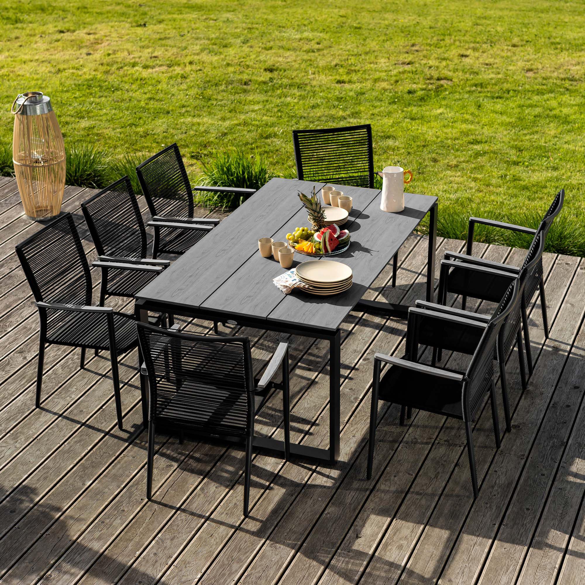 di volio Gartenmöbel PREZZA, langlebiges Gartenmöbel-Set für 6-8 Personen - Esstisch & 8 Stühle, Kunstholz & Aluminium, stapelbare und Bequeme Stühle (8+1)