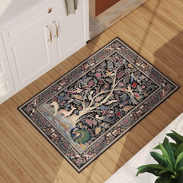 Rugcomf Entryway Rug 2x3 Rug Door Mat Indoor Entrance Floral Washable Rug Small Non-Slip Low Pile Throw Rugs for Entrywa