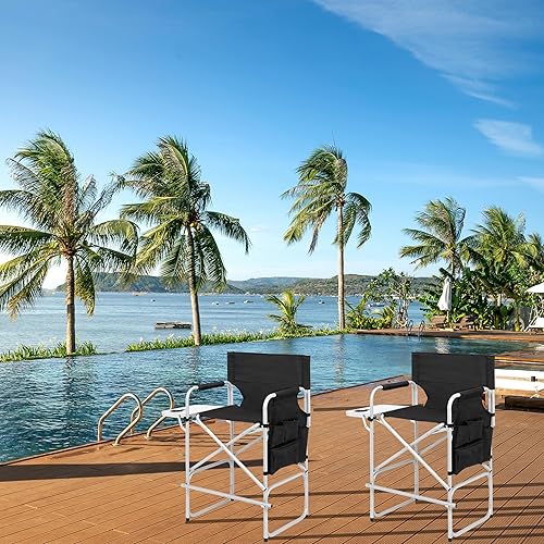 Miniatura 2 de Silla de director plegable de 41 pulgadas de alto con reposapiés, mesa auxiliar y portavasos, portátil para campamento, pesca, estudios de