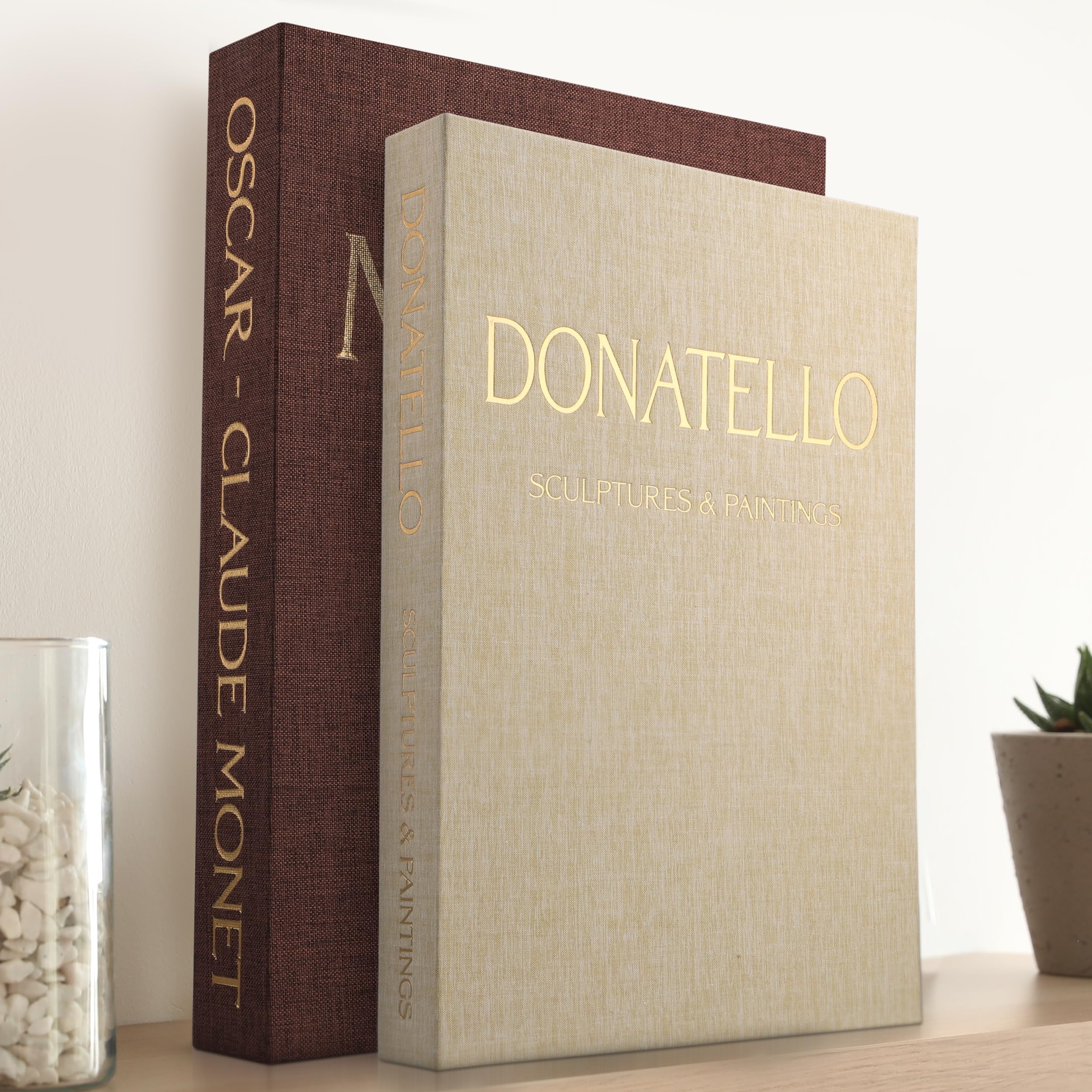 Photo 1 of Decorative Books for Home Decor - Set of 2 Faux Books for Decoration with Secure Magnet Closure for Photo Storage and as a Keepsake Box, Coffee Table or Bookshelf Decor (Brown - Beige)