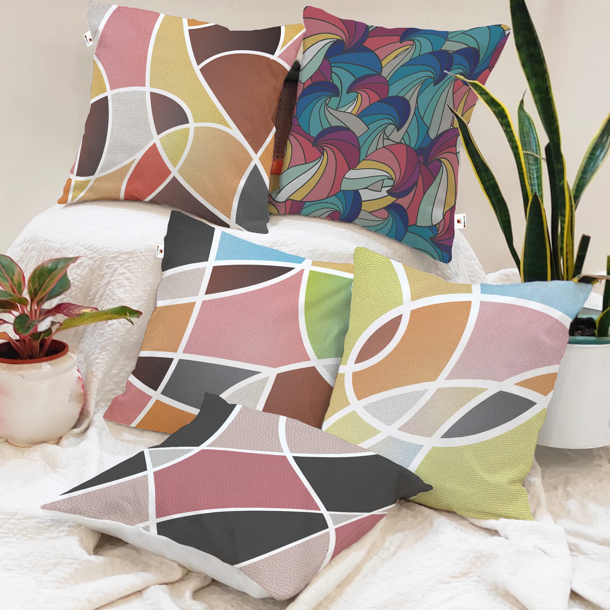 BRICK HOME Abstract Printed Poly Cotton Cushion Covers, Set of 5 (18 x 18 Inches) (B0987X7VYT) Amazon Price History, Amazon Price Tracker