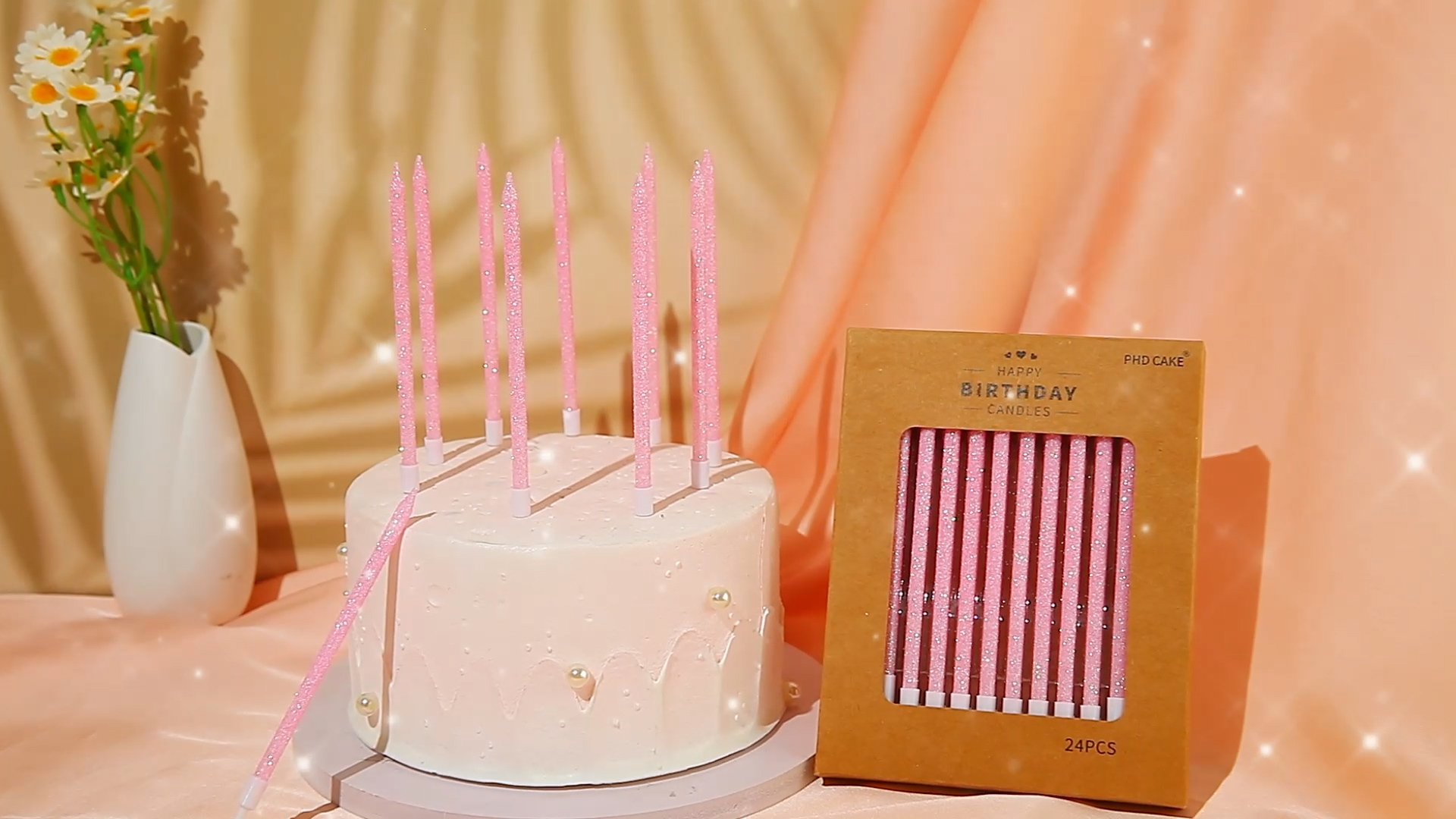 Image of PHD CAKE Iridescent Pink Long Thin Metallic Birthday Candles, Cake Candles, Birthday Parties, Wedding Decorations, Party Candles