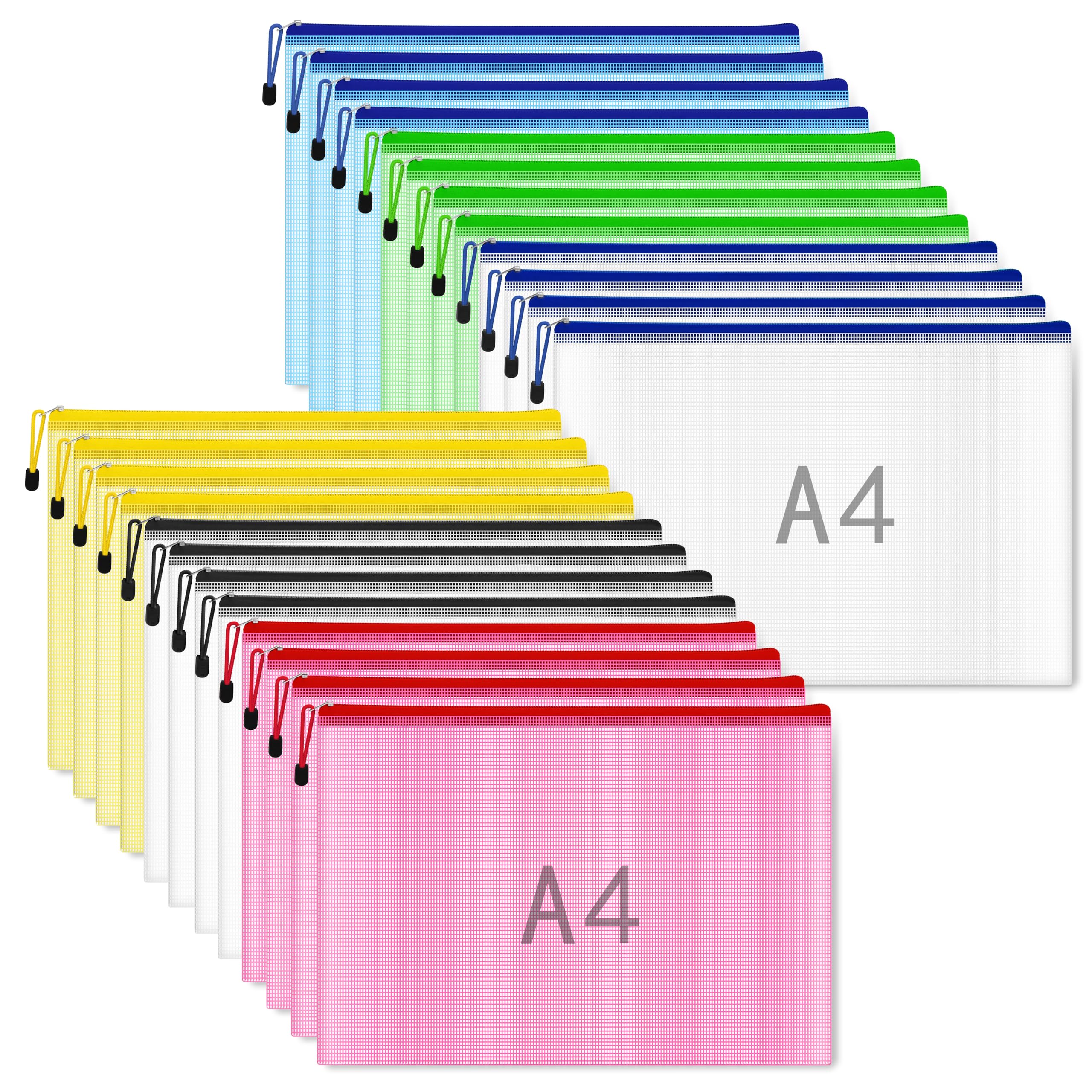 Plastic Wallets A4 Zipped Wallets- 24 Pieces Document Zip Folder File Zipper Bags A4 Plastic Zip Wallet Folder Extra Thick Zip Lock Bags