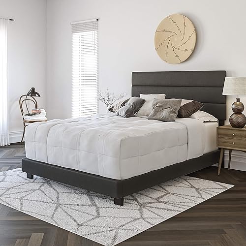 Miniatura 21 de Boyd Sleep Milan - Marco de cama de lino negro con plataforma totalmente tapizada con cabecero ajustable, base o somier calificado para su uso Negro