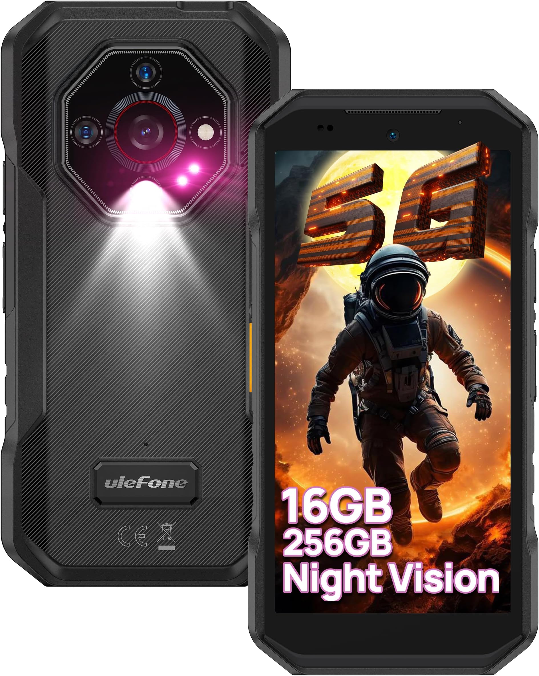 Armor X32 Pro 5G Rugged Phone, MTK Dimensity 6300, 16+256GB, Android 16, Widevine L1, 64MP/25MP Night Vision, Dedicated Glare Flashlight, 5G WiFi Hotspot, 5.65โ 90Hz, 5500mAh, NFC/GPS - Black