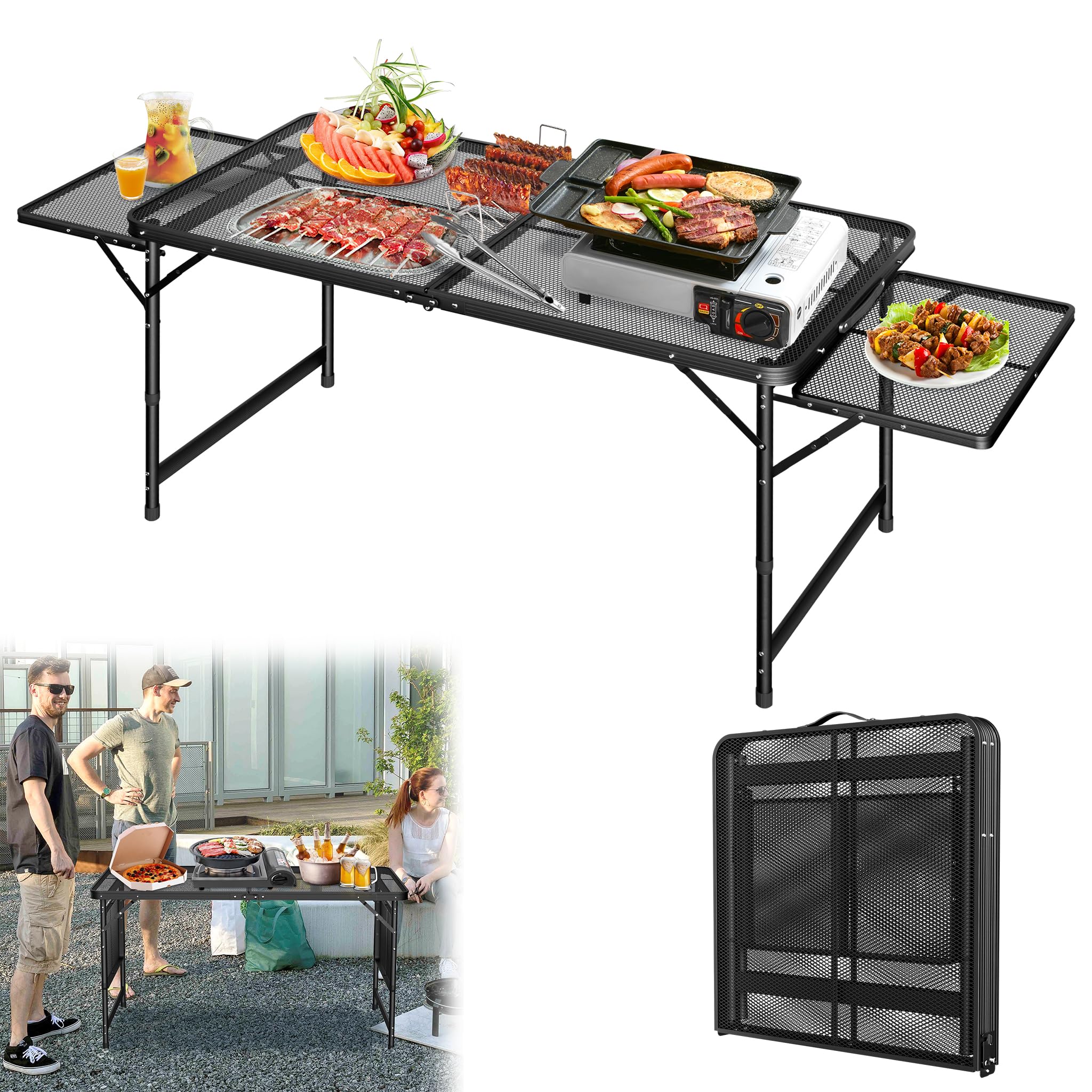 Table de camping pliable en métal 120x60 cm petite table pique nique réglable