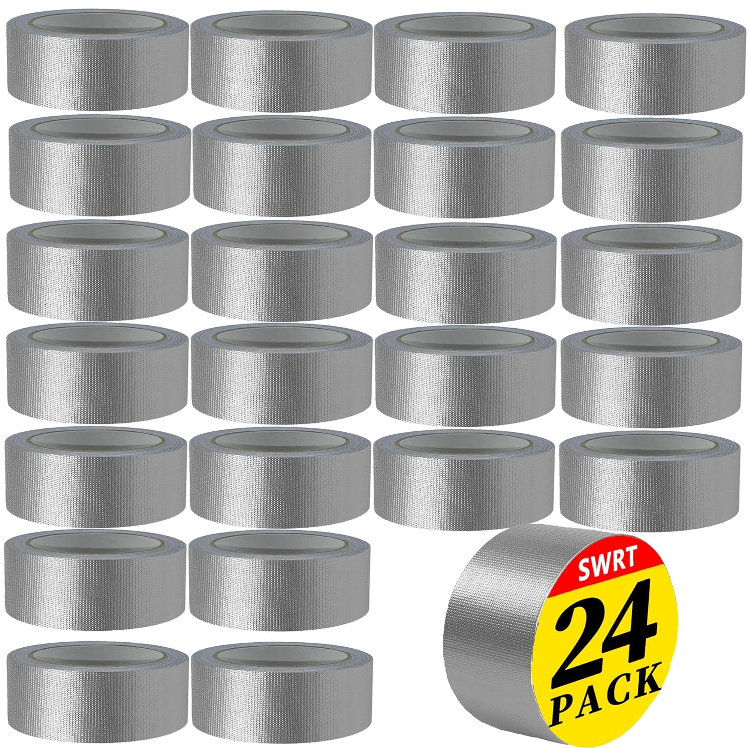 SWRT 24-Pack Silver Heavy Duty Duct Tape Strong Adhesive, 2 Inch x 720 Yd Duct Heavy Duty Waterproof All Weather Gray Duct Tape No Residue Sealing & Patching for Indoor&Outdoor Repair