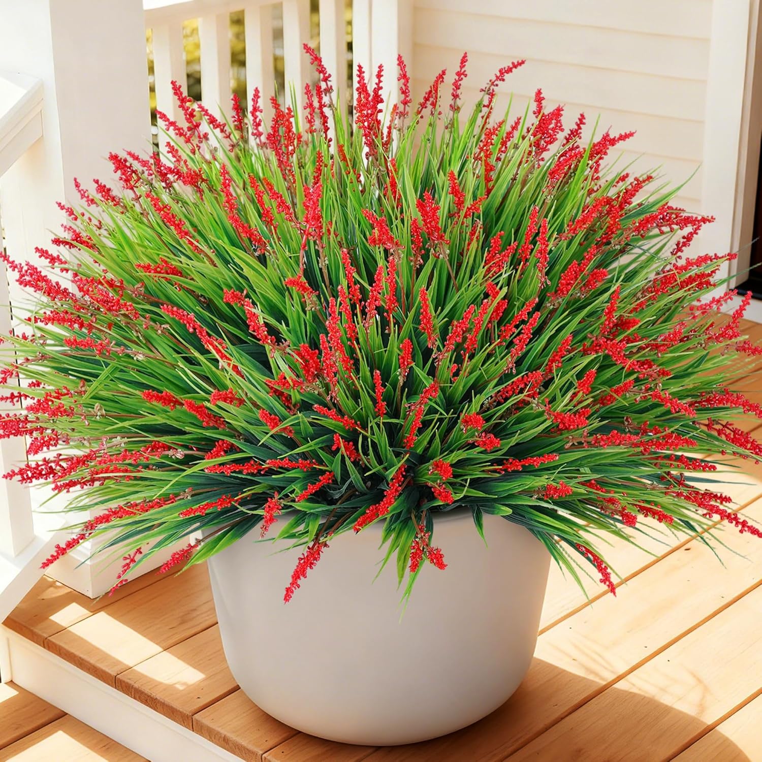 Ivydale Artificial Plants Fake Flowers Monkey Grass for Outdoors,UV Resistant Realistic 20PCS Red Faux Greenery Shrubs Outside Decor for Home Garland Porch Patio Balcony Planter Yard Office Pathway