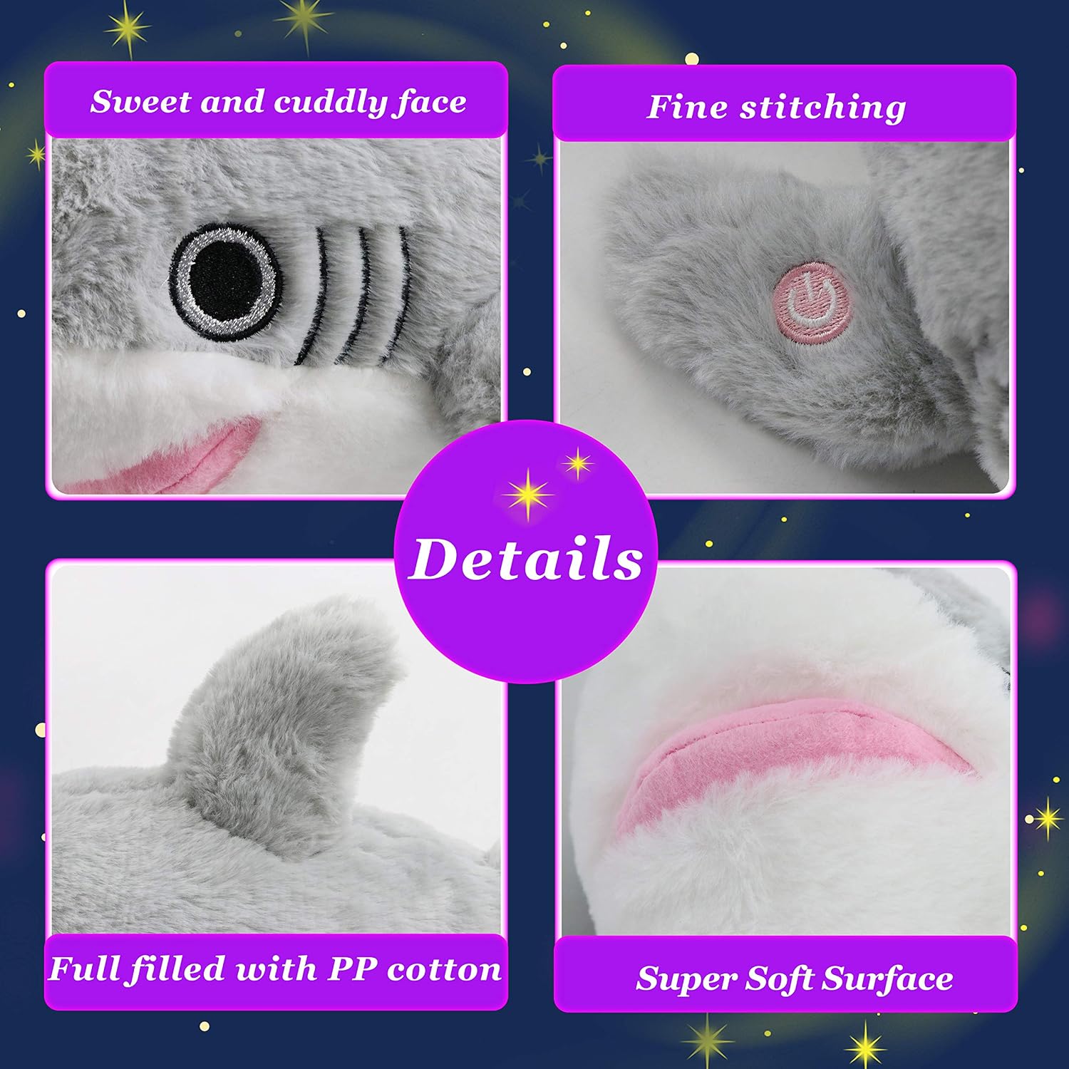 Glow Guards 16’’ Musical Light up Shark Stuffed Ocean Animals Pillow Plush Toy with LED Night Lights Lullabies Glow Singing Birthday for Toddler Kids, Gray