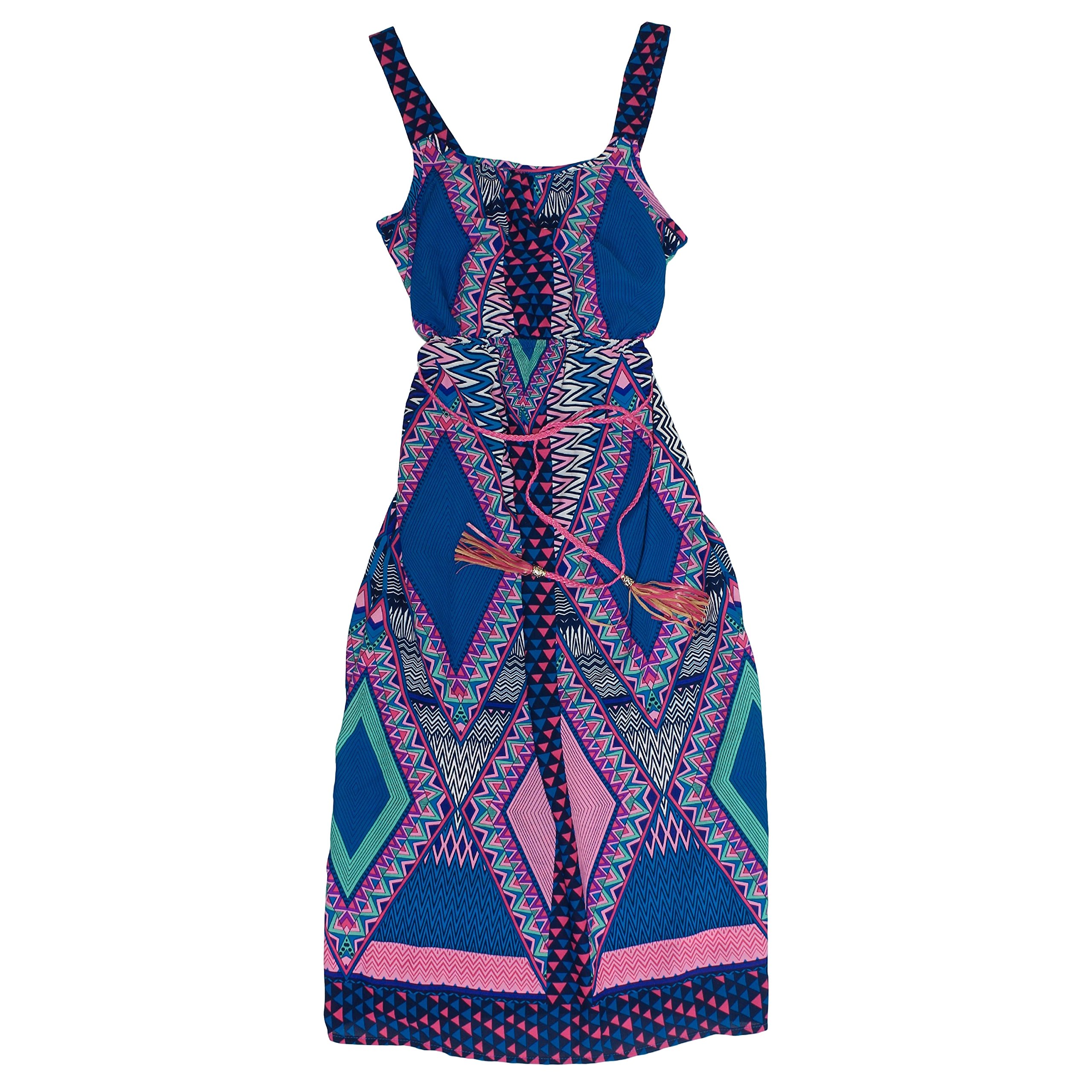 Paper Doll Sleeveless Maxi Dress for Girls - Braided Belt (7, Royal/Pink)