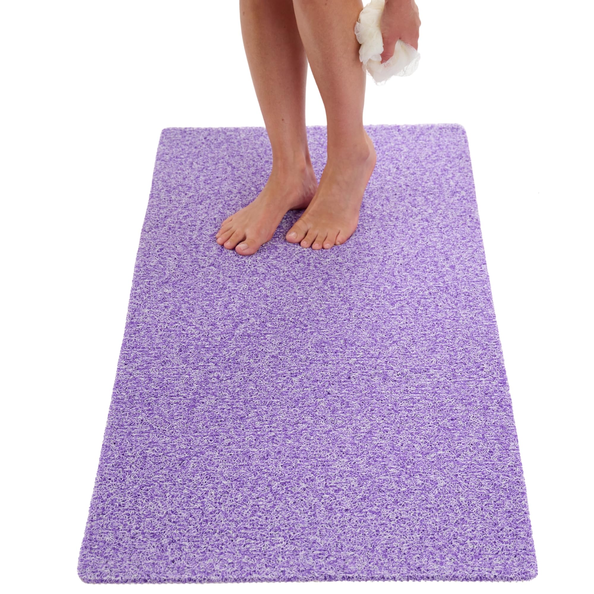 Soft Shower Mat Non Slip - PVC Loofah Inside or Outside Showers, Bathtubs, Bathrooms, and Wet Areas - Safe for Textured Tiled and Smooth Floor - No Suction Cups Secure Anti Slip (Purple Mix 24 x 47)