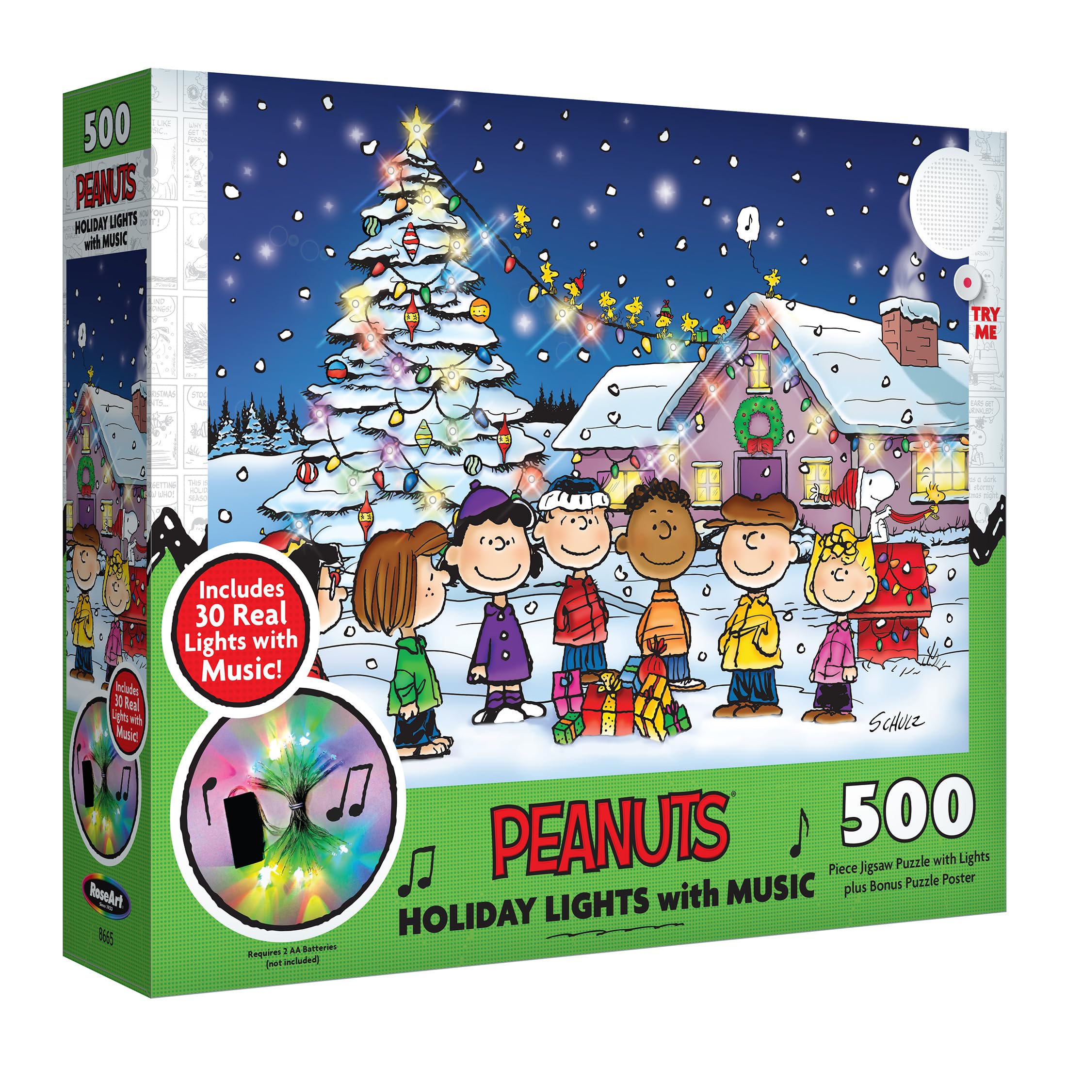 RoseArt - Peanuts Holiday Lights and Music - 500 Piece Jigsaw Puzzle