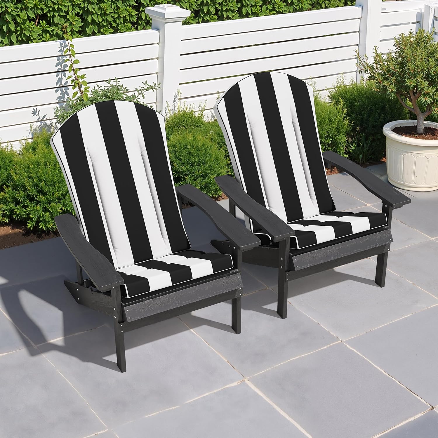 Crestlive Products 50x20 Inch Adirondack Chair Cushions Set of 2 Outdoor Rocking Chair Cushions Waterproof Fade Resistant High Back Patio Replacement Cushions, Black Stripe
