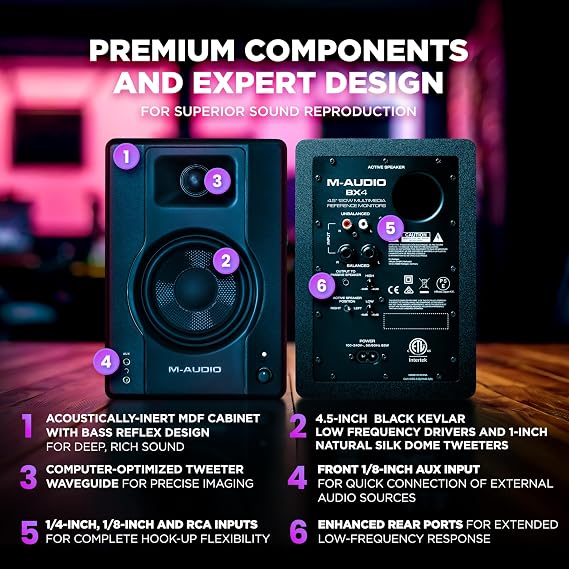 M-AUDIO BX4-4.5 for Recording and Multimedia with Studio Monitors, HD PC Speakers, Music Production Software, 120W, Dual
