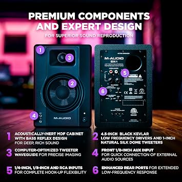 M-AUDIO BX4-4.5 for Recording and Multimedia with Studio Monitors, HD PC Speakers, Music Production Software, 120W, Dual