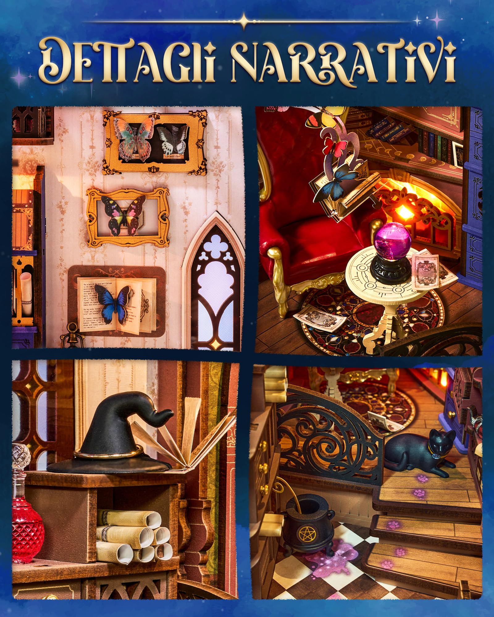 Rolife Book Nook Puzzle 3D Magic Fantasy Corner, DIY Miniature House con Luci e Porta Chiudibile, Kit Diorama Booknook per Libreria d'Angolo, Regalo di Natale & Compleanno Unico per Adulti