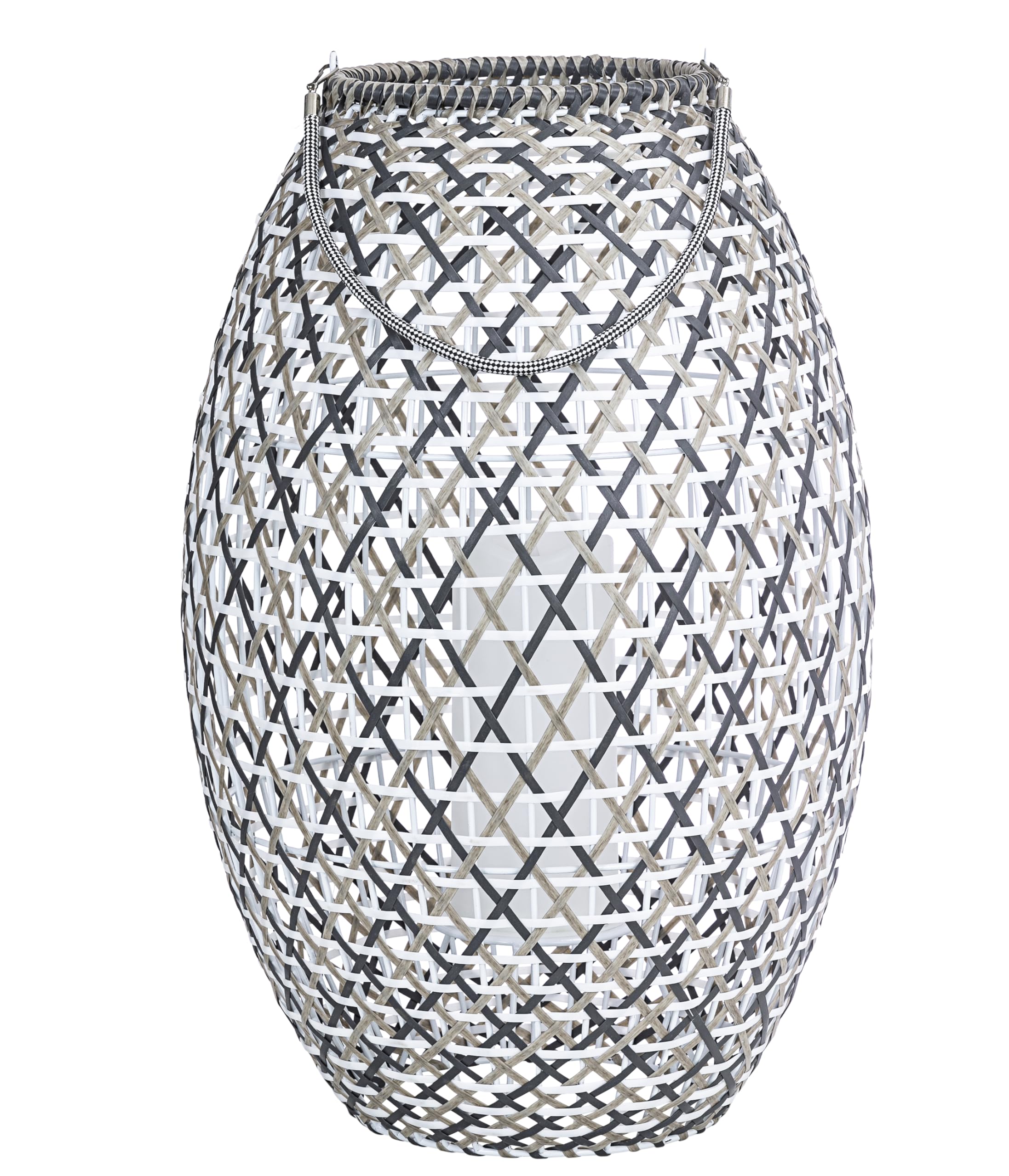 Dehner Solar-Laterne Tamarin, Lichtfarbe warmweiß, Ø 41 cm, Höhe 63 cm, Metall/Kunststoff, schwarz/weiß