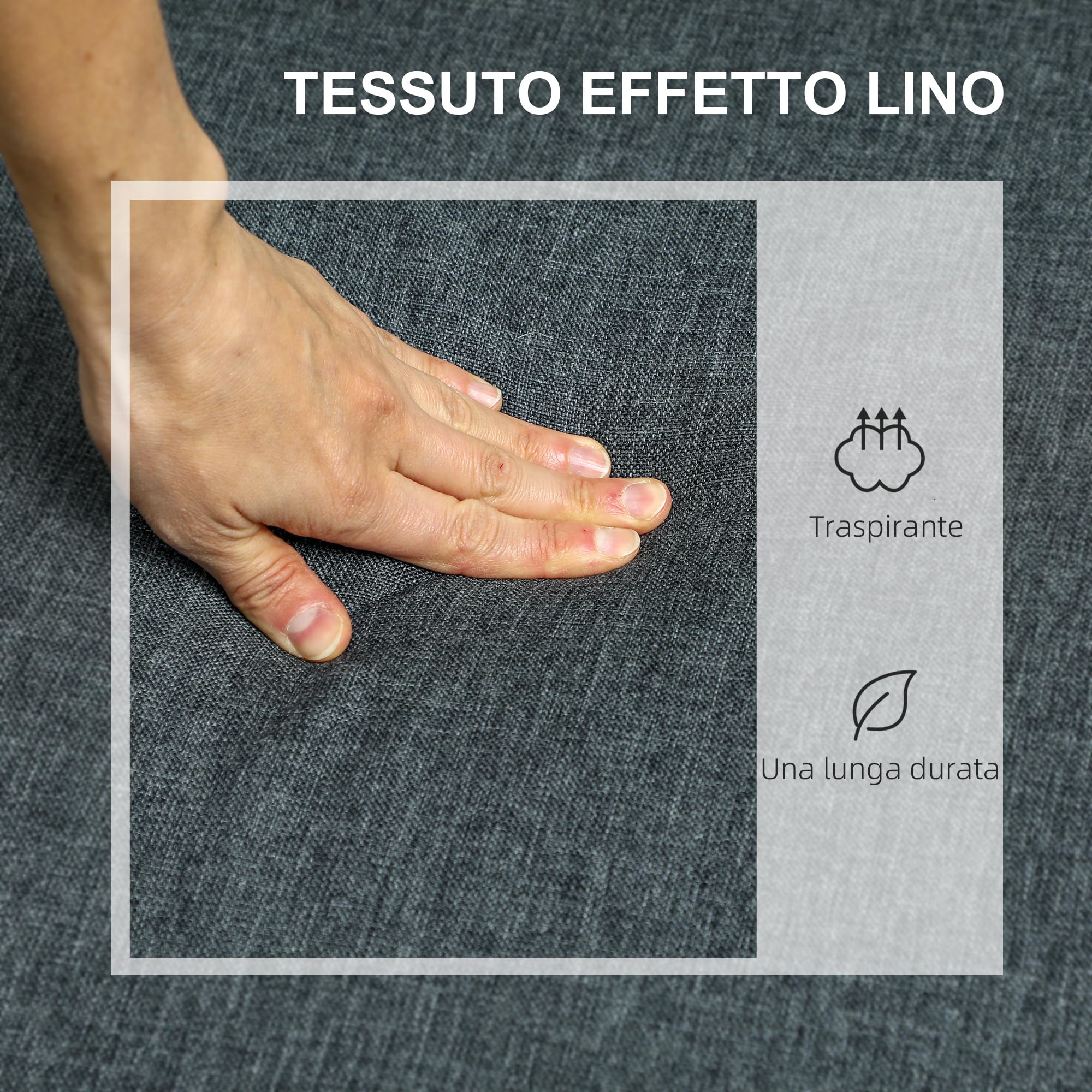 HOMCOM Divano 2 Posti in Tessuto con Braccioli e 2 Cuscini Rimovibili, Divanetto 2 Posti Moderno con Spazio Portaoggetti, Tasche Laterali e Gambe in Legno per Soggiorno e Salotto, 135x72x84cm, Grigio