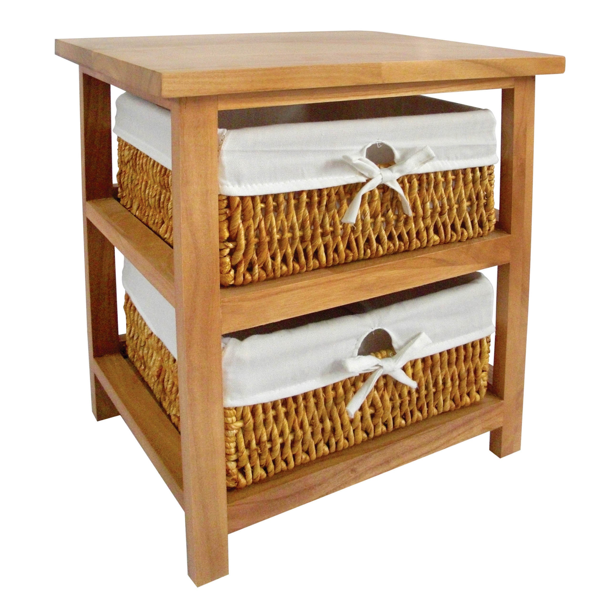 Premier Housewares 2 Drawer Maize Baskets Storage Unit - Natural Wood & Cotton - Fully Assembled