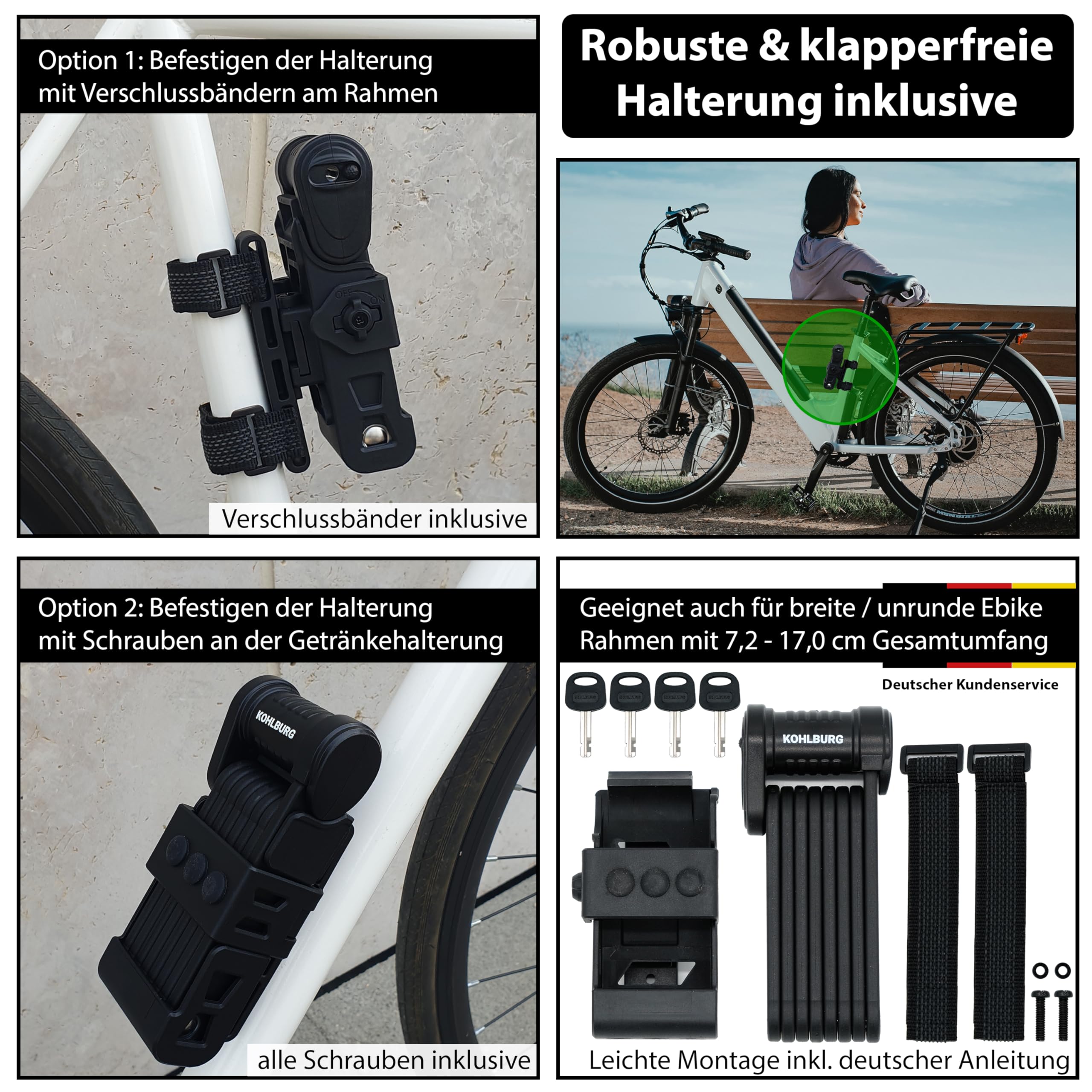 KOHLBURG Fahrrad Faltschloss höchste Sicherheit bei nur 1kg – 89cm Modell Wien – Fahrradschloss mit Halterung – sehr sicheres Fahrradschloss als e Scooter Schloss & eBike Faltschloss Fahrrad sicher