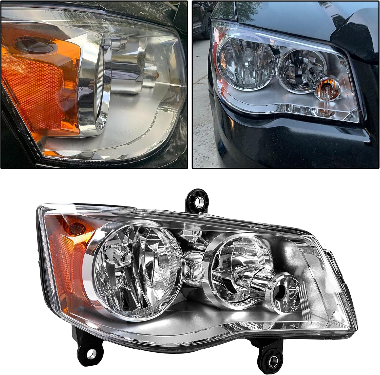 HECASA Right Headlight Compatible With 2008-2019 Dodge Grand Caravan Chrysler Town & Country Clear Lens Passenger Side Headlamp Replacement For 68206500AC, 5113337AD