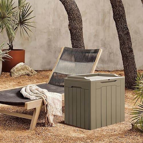 Vista 3 de Greesum Caja de resina de 31 galones para todo tipo de clima, cajas de almacenamiento al aire libre para muebles de patio, juguetes al aire libre