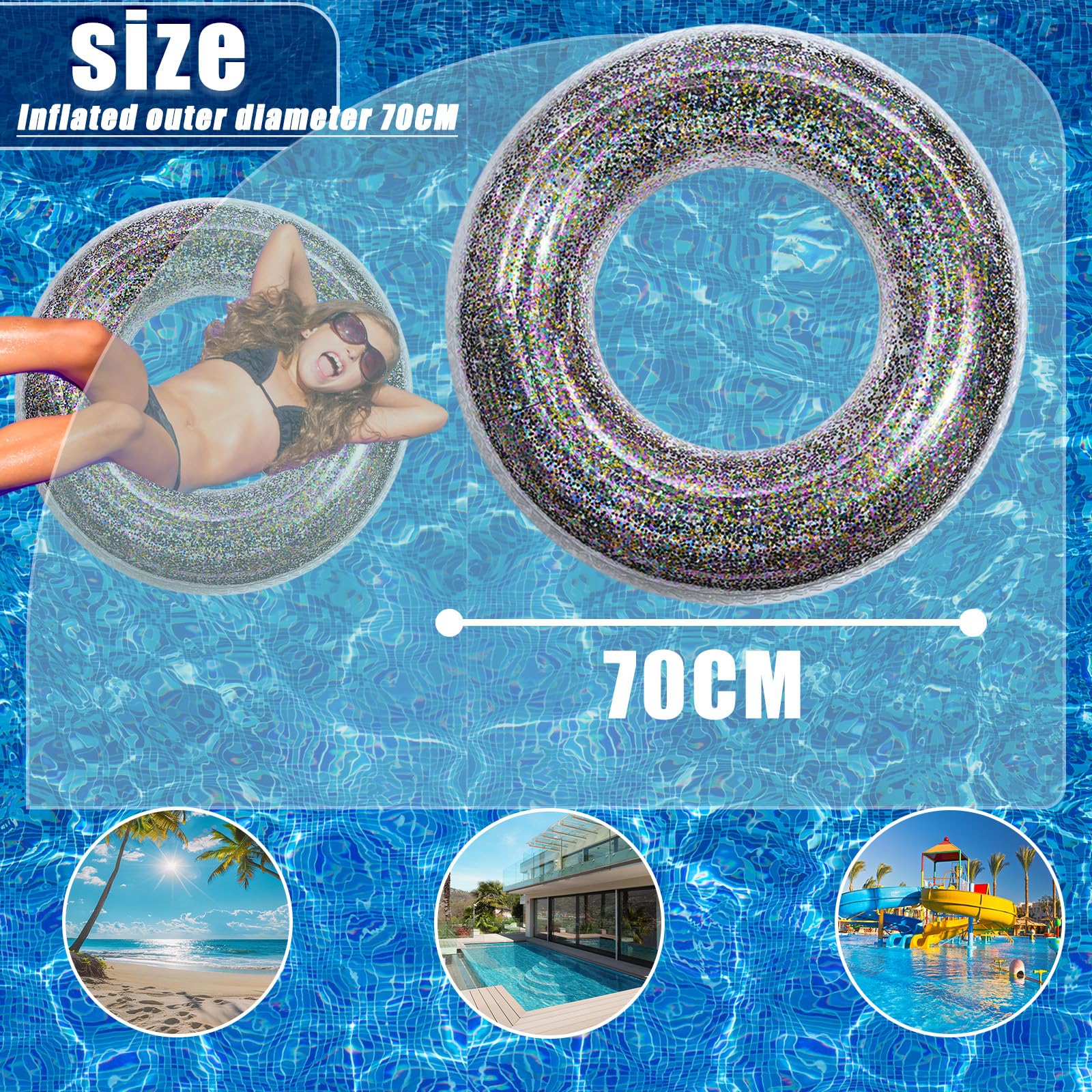 Pool Inflatables Swimming Ring Rubber Rings for,Colorful Sequins Inflatable Pool Water Toys,Inflatable Pool Floats Swim Tubes Rings for Women Men Summer Party Beach Water Sports - Image 2