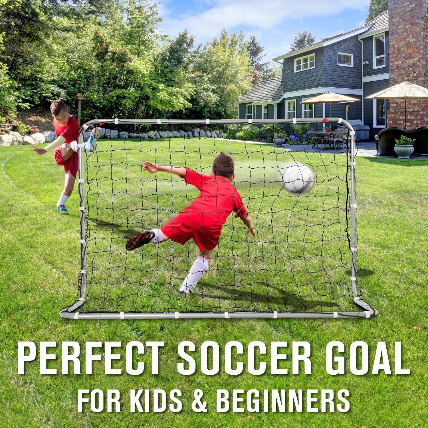 E-Jet Soccer Goals Football Goals, 6'x4' Metal Frame with All Weather Net, White - Image 6