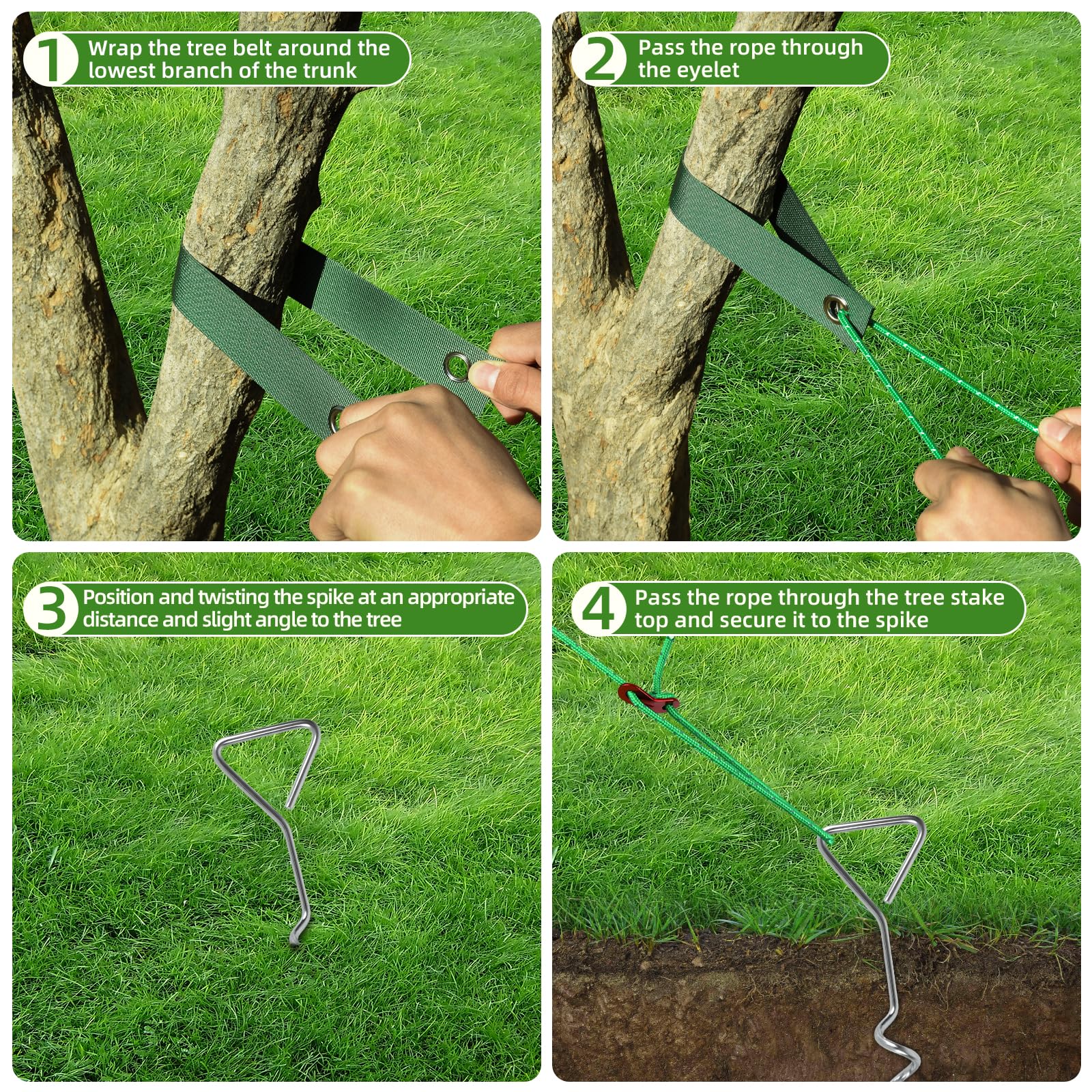 3-teiliges Baumpfahl-Set, robuste Baumstütze für anlehnenden Baum, Garten und Außenbereich, Metall-Baumpfähle, Unterstützung für junge Bäume, Glättung, schützt Bäume vor starkem Wind und schlechtem