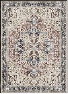 RUGGABLE Washable Area Rug – Kamran Royal Blue 10x14, Stain-Resistant, Non-Slip – Large Machine Washable Rugs for Living Room, Bedroom, Hallway, Entryway & Office–with Cushioned Pad