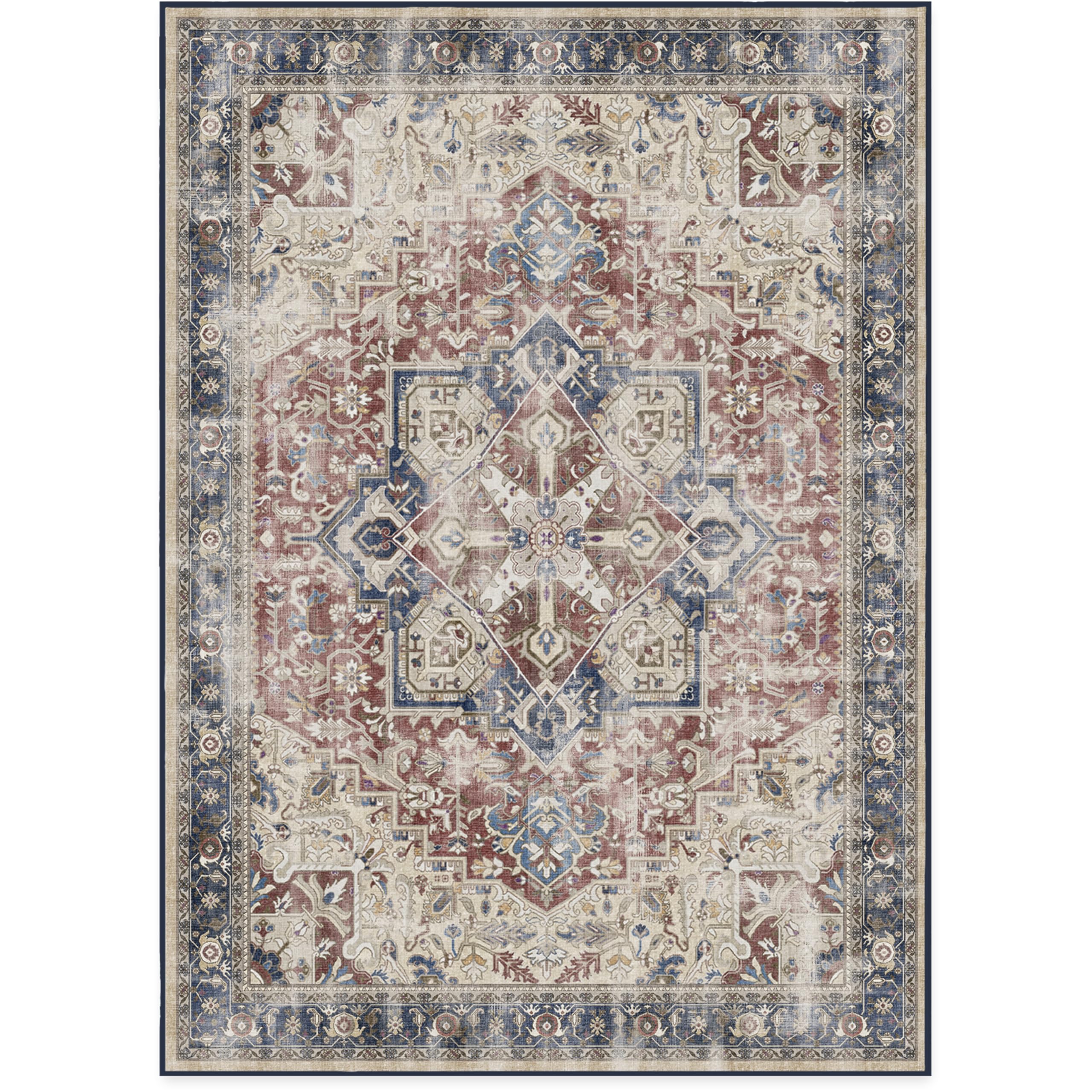 Ruggable Washable 10x14 Large Area Rug, Kamran Royal Blue, Premium Rugs for Living Room, Bedroom, Kitchen, Office, Classroom with Gripper Non Slip Pad
