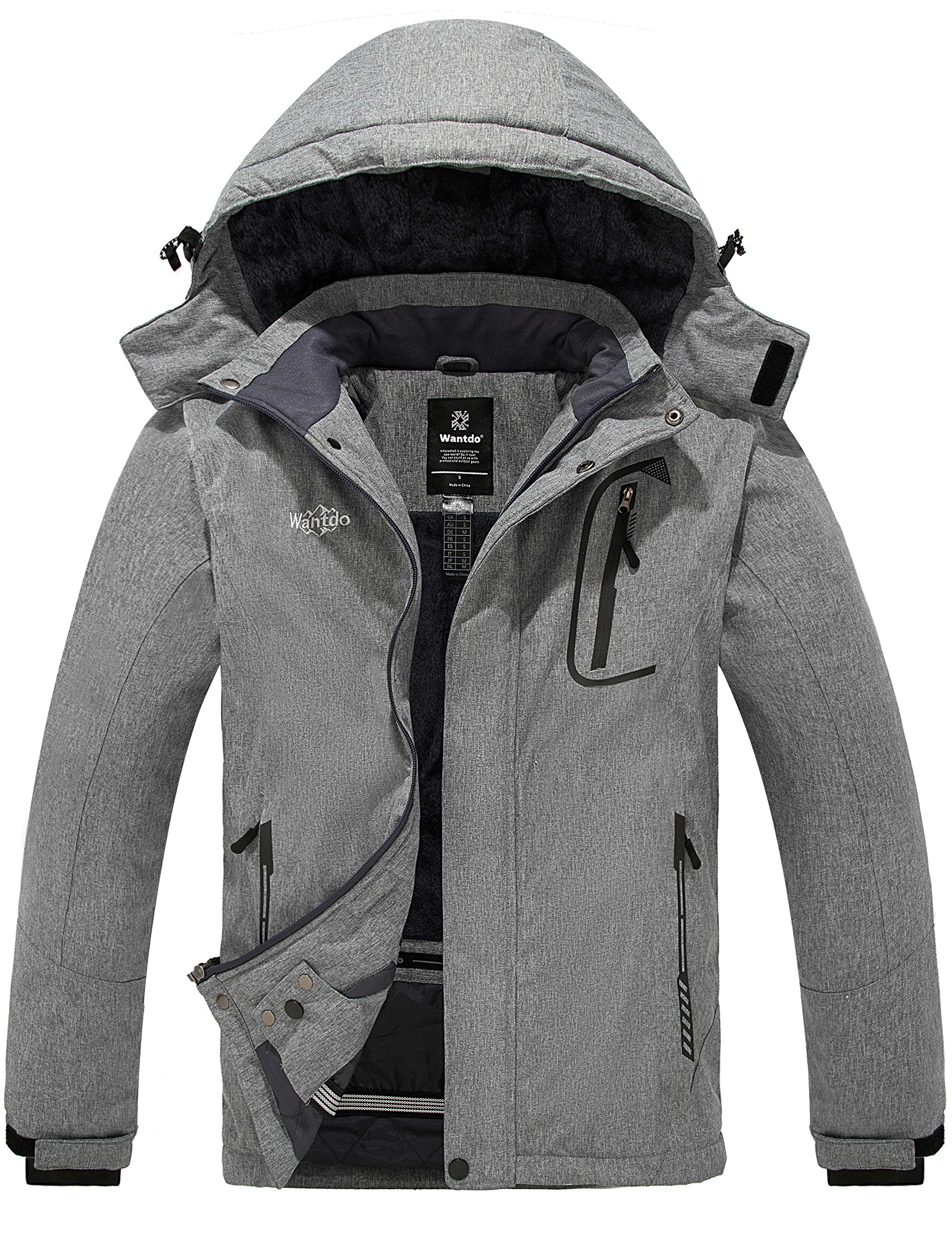 Wantdo Homme Manteau d'hiver Chaud avec Capuche Veste de Ski Imperméable Voyage Coupe-Vent Veste Randonnée Travail Veste de Snowboard Outdoor