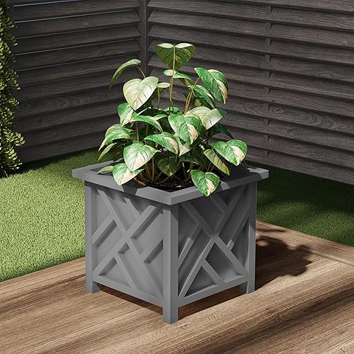 Miniatura 5 de Pure Garden Maceta con diseño de celosía, maceta decorativa cuadrada de 14.75 pulgadas para flores o plantas al aire libre, porche delantero, patio