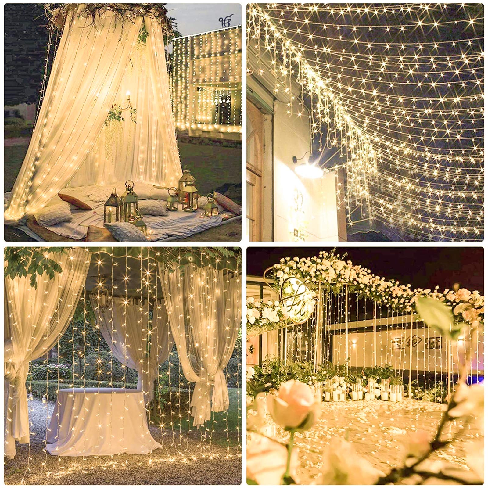 Guirlande Rideau Lumineux 600 LED 6x3m - 8 Modes, IP44 Étanche - Pour Noël, Jardin, Fête - Connexion Série Possible - Alimentation 3m