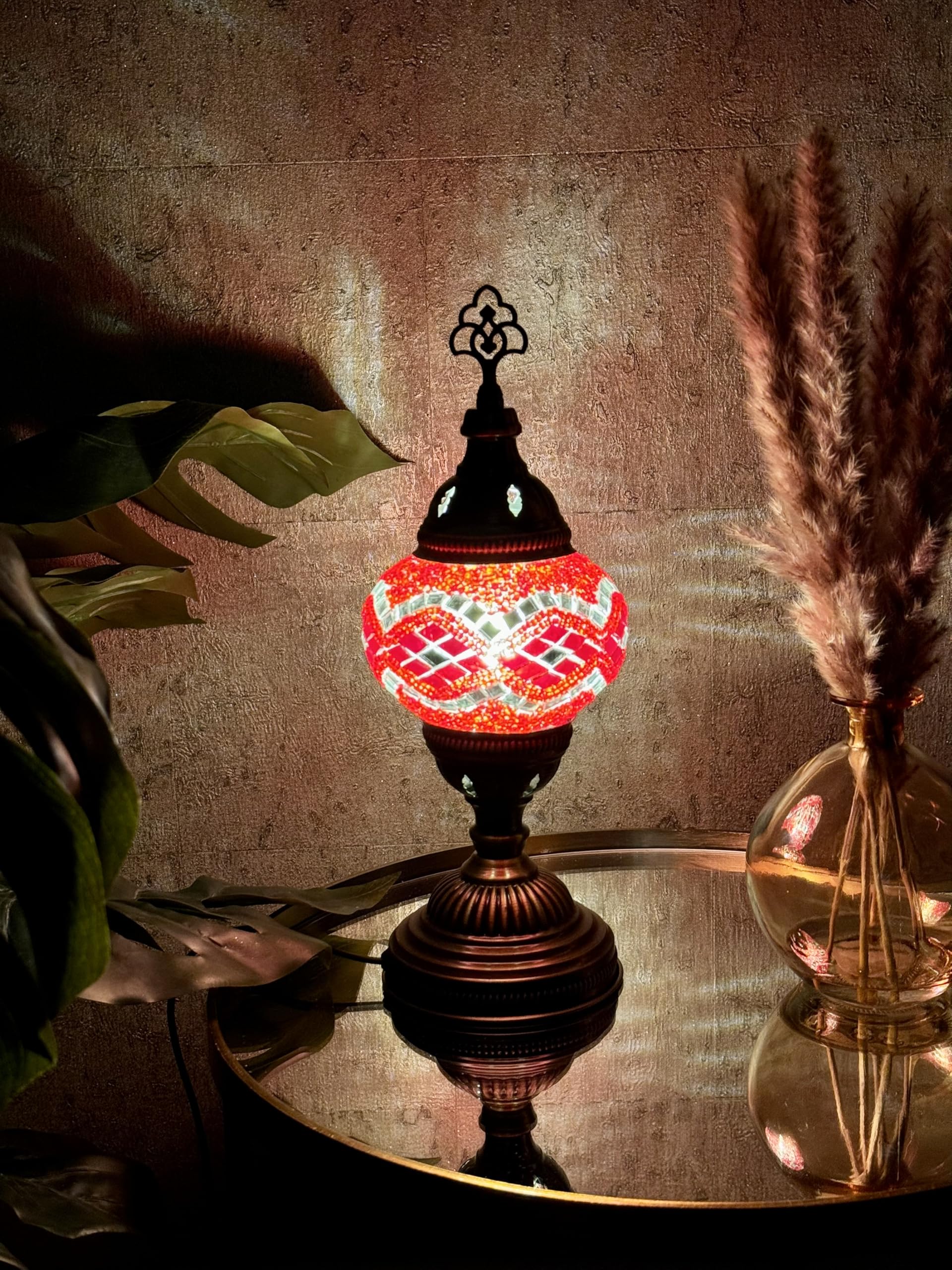 Lightza New Handmade Multi Color Turkish Moroccan Mosaic Table Lamp (Red 02)