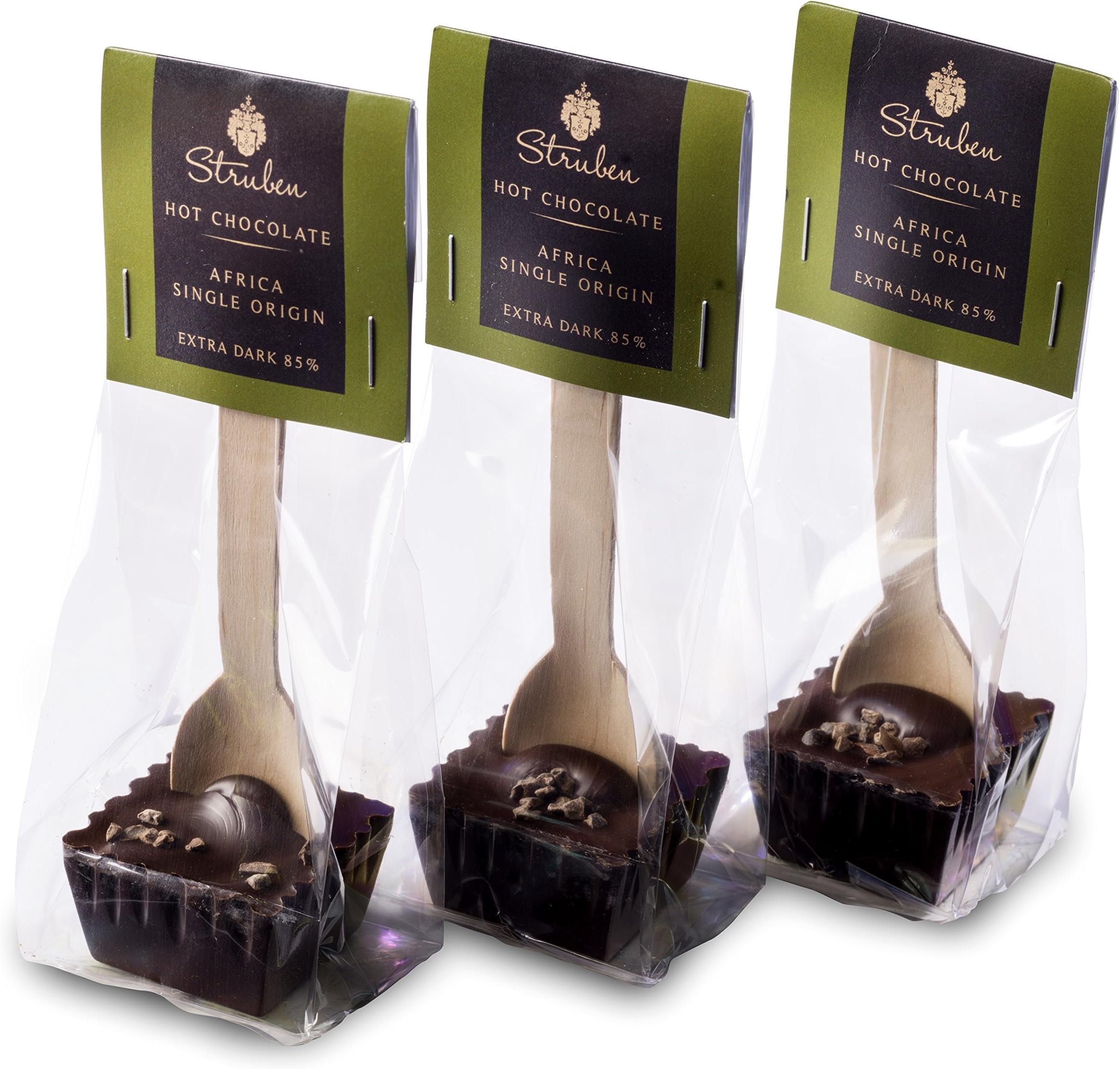 Struben Hot Chocolate Spoon Collection - Africa Extra Dark 80% - Set of 5 Chocolate Sticks - Powerful African Cocoa with a Strong, Lingering, Intensity - Contains 100% couverture Noir Chocolate