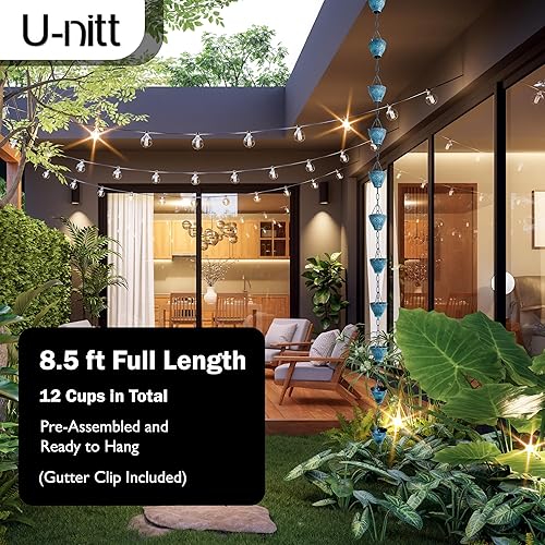 Miniatura 3 de U-nitt Cadena de lluvia colección de agua para canalones, atrapador de agua de lluvia y desviador, cadenas de 8.5 pies para jardín exterior, copas