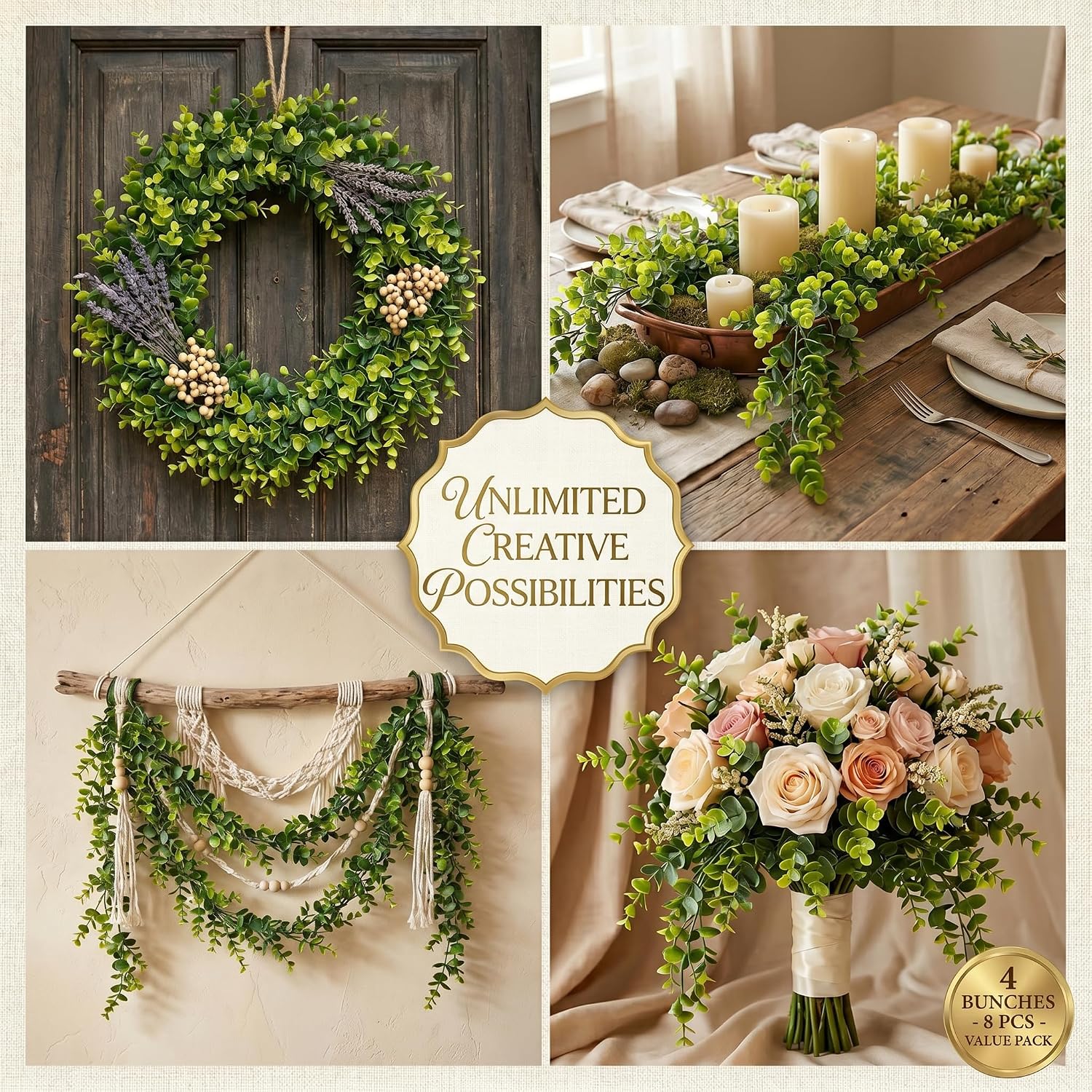 8 Pack Artificial Eucalyptus Plants 30 Inches UV Resistant Hanging Vines for Indoor Outdoor Wedding Arch Wall Decor Patio Porch Party Backdrop
